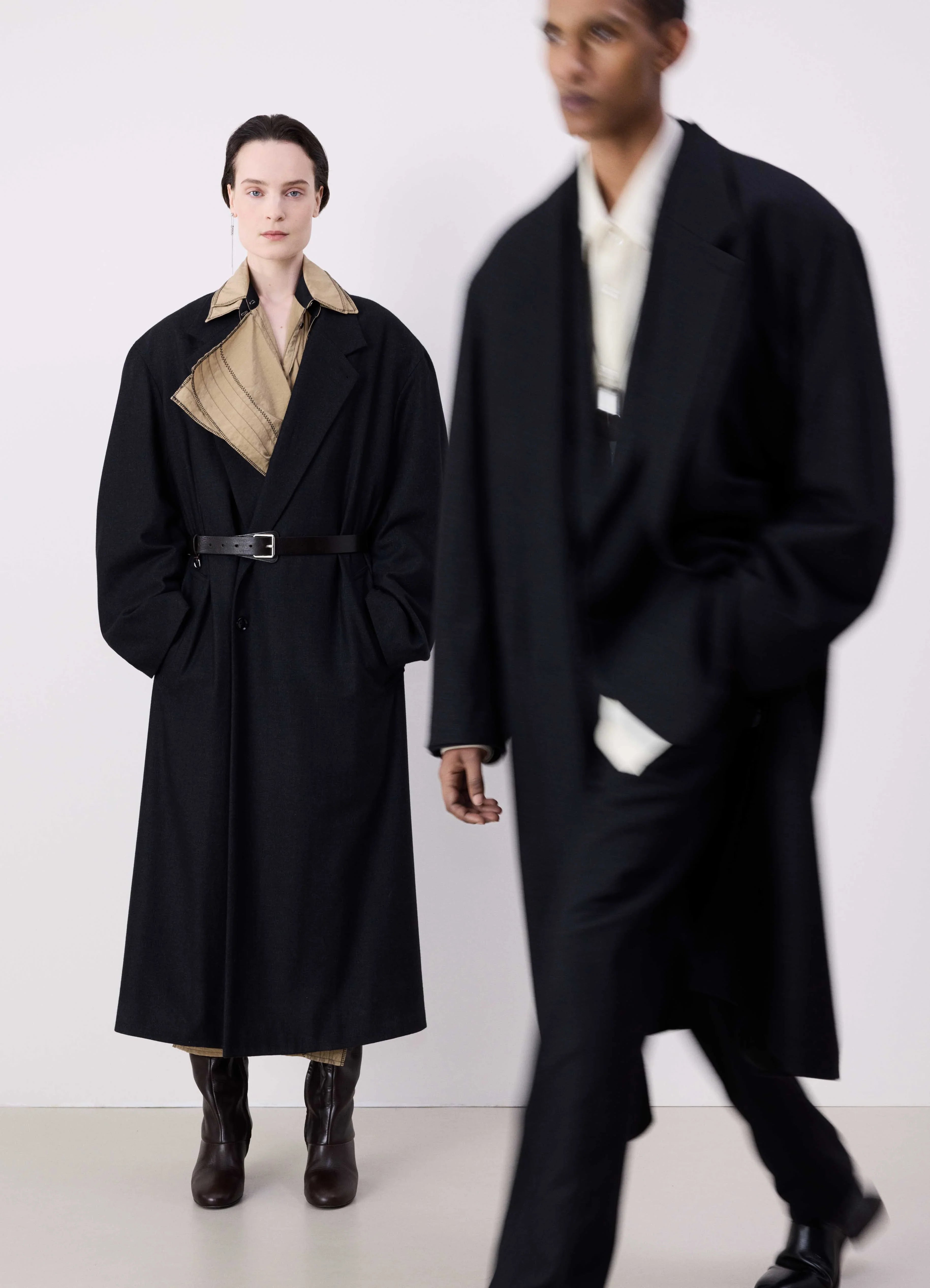 Lemaire style black wool and cashmere coat shops