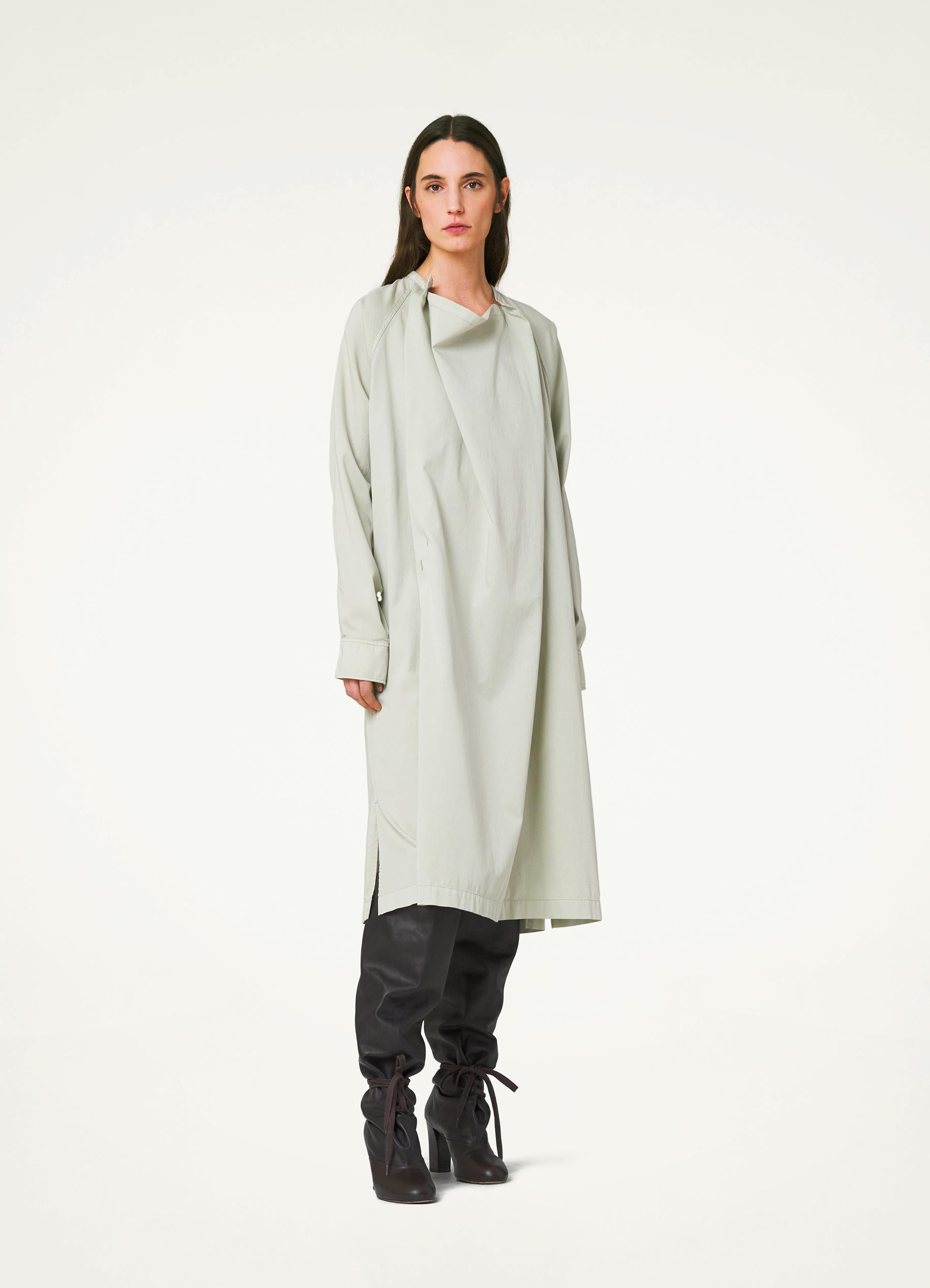 Light Sage Green Twisted Blouse Dress in Garment Dyed Light Cotton Satin |  LEMAIRE