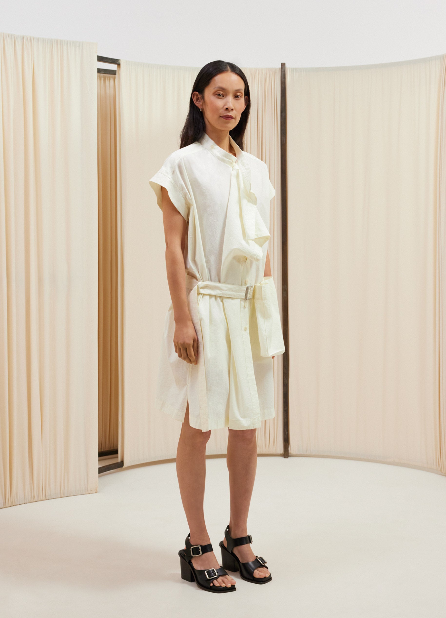 Asymmetrical Sleeveless Dress in Lemon Glaze | LEMAIRE