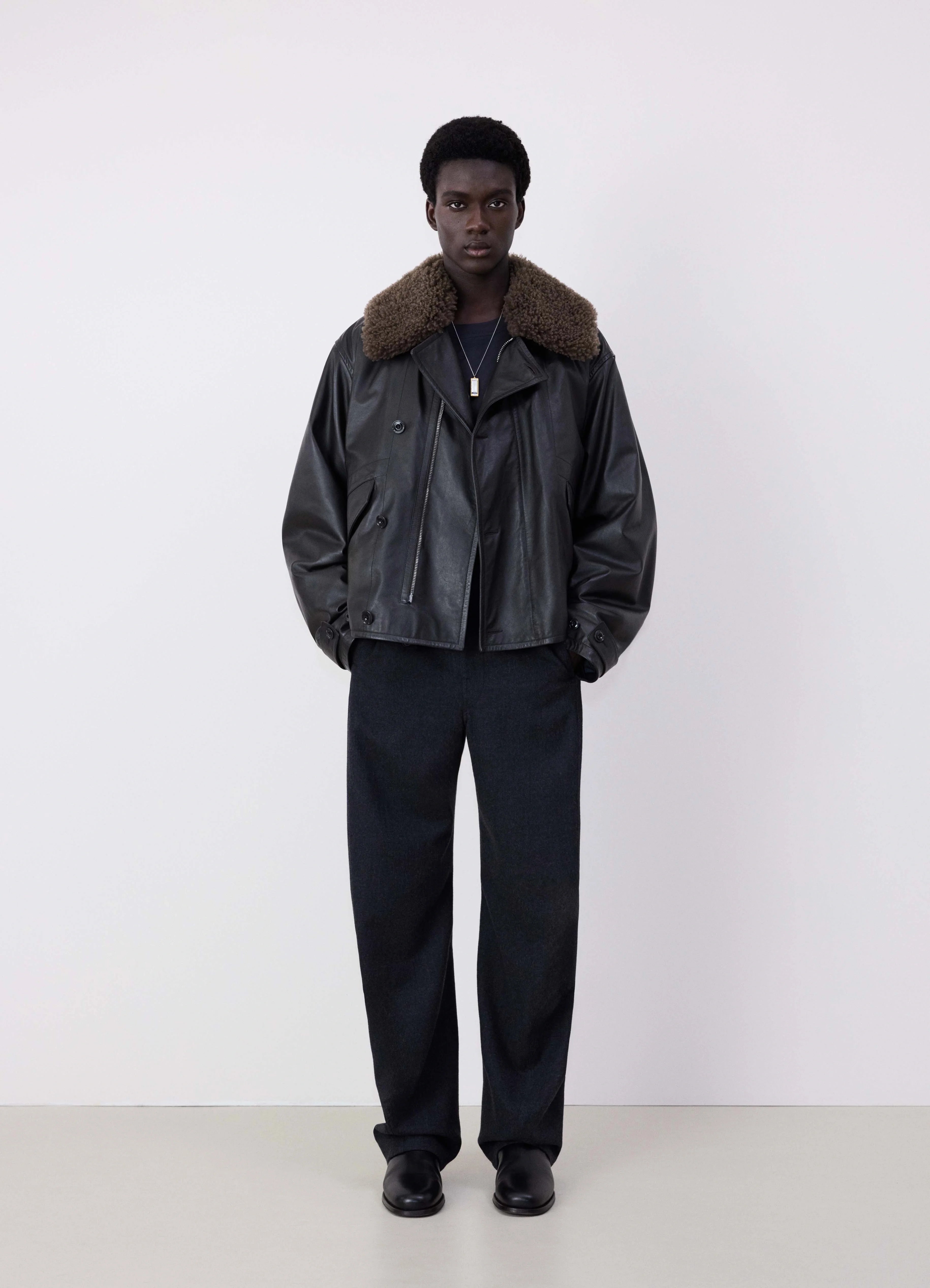 Dark Espresso Quilted Leather Blouson | LEMAIRE