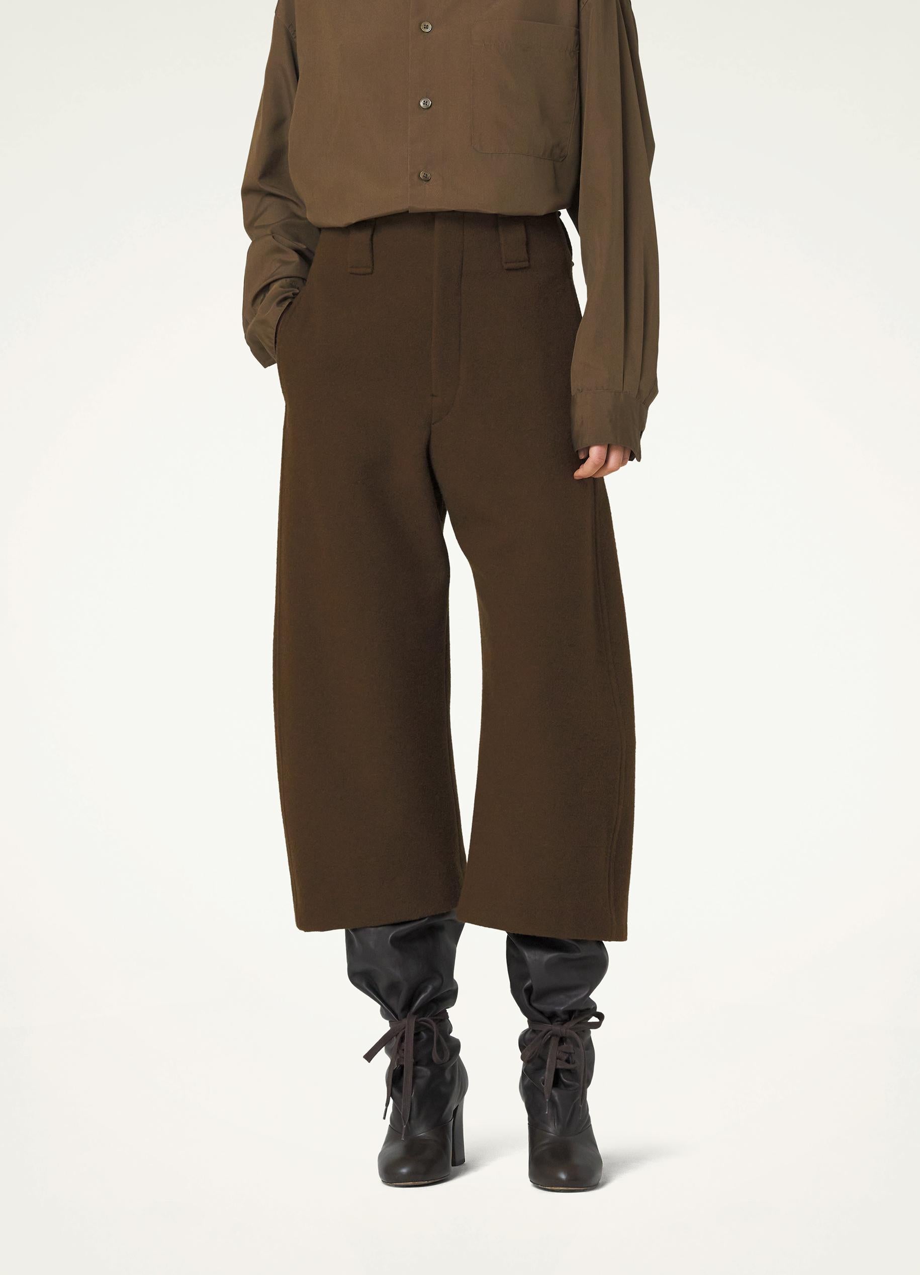 Dark Tobacco Cropped Curved Pants in Wool Cashmere | LEMAIRE