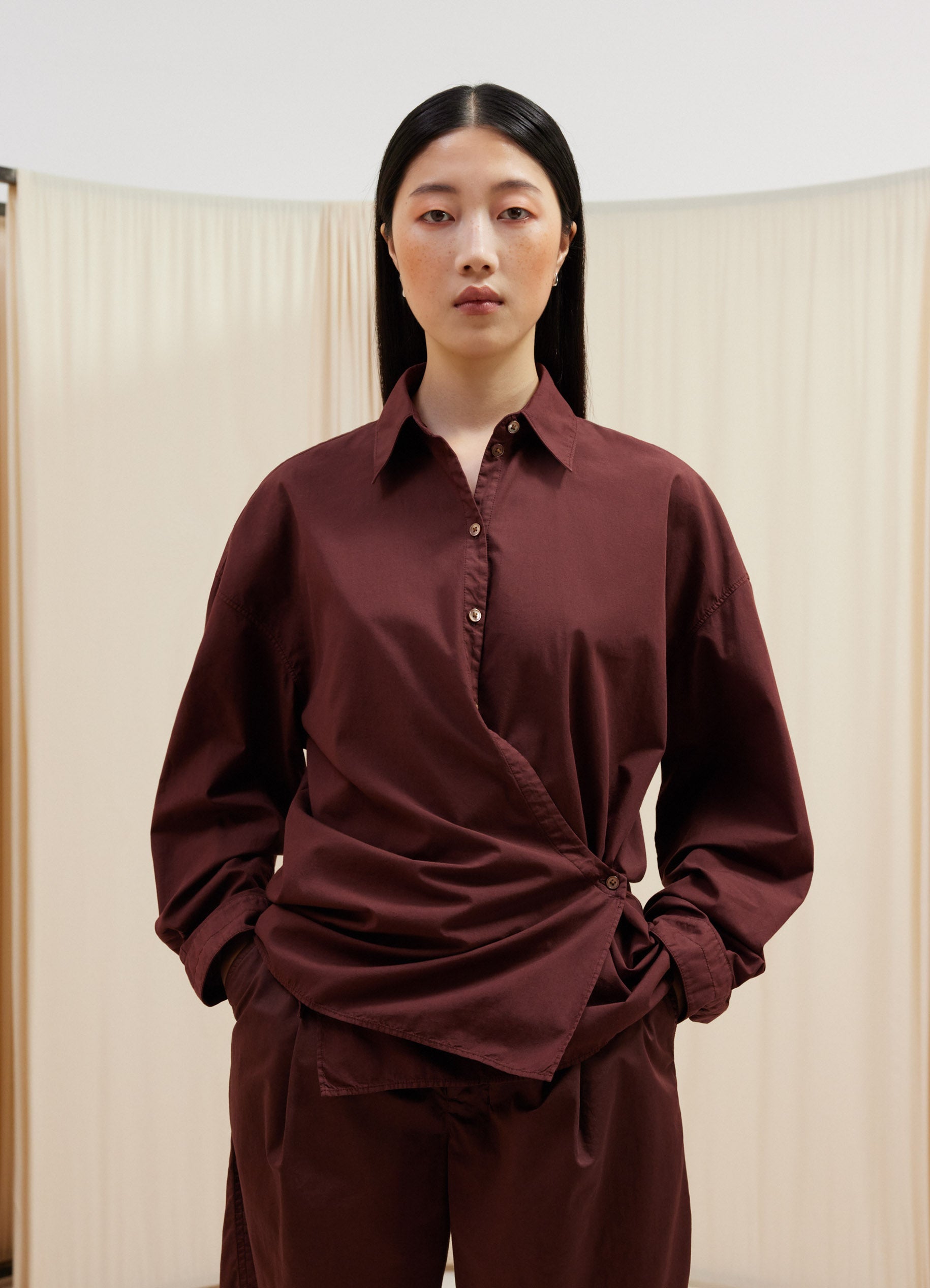 Straight Collar Twisted Shirt in Cocoa Bean | LEMAIRE