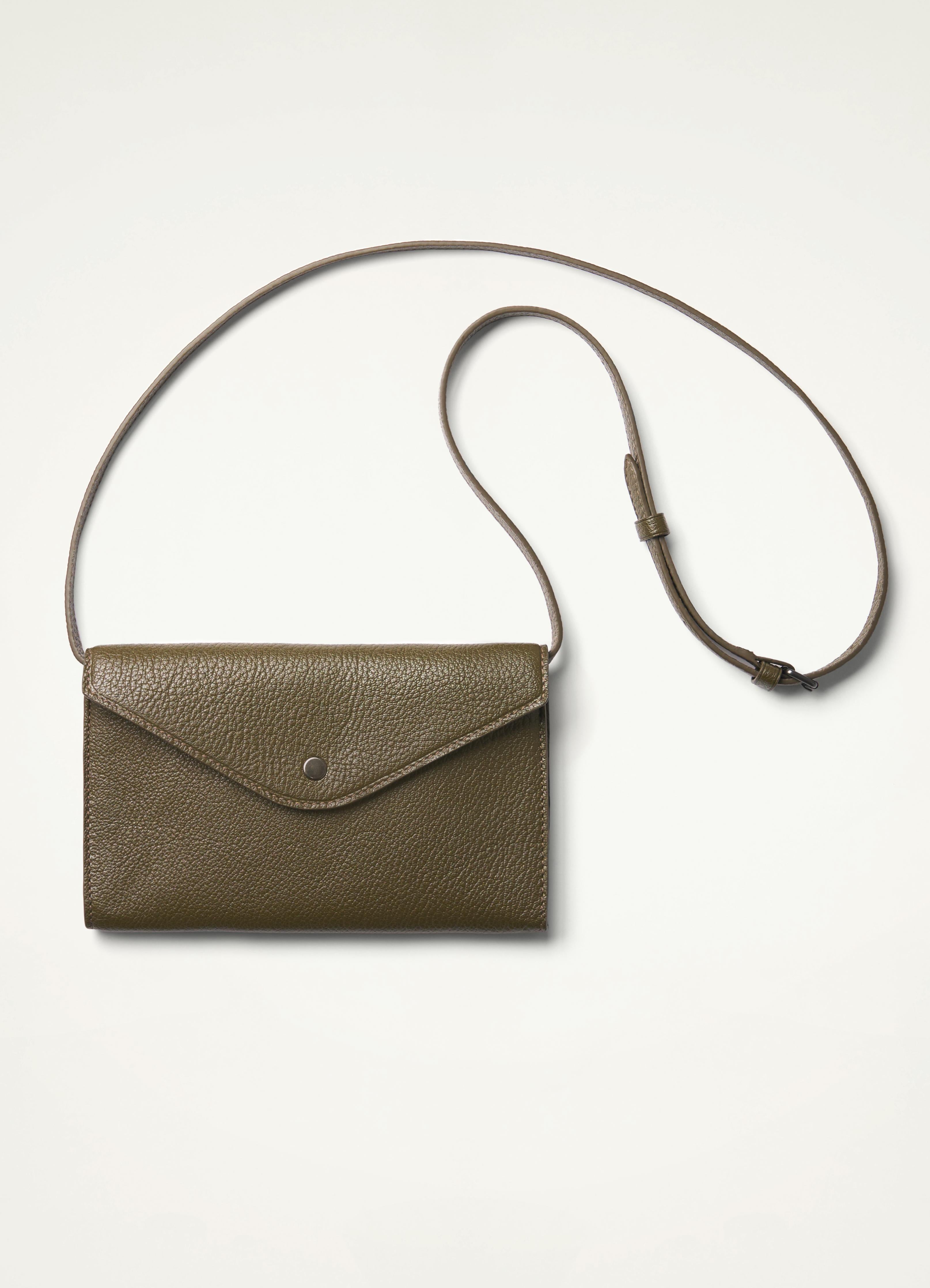 Pesto Green Enveloppe Continental Wallet With Strap in Goat Leather |  LEMAIRE