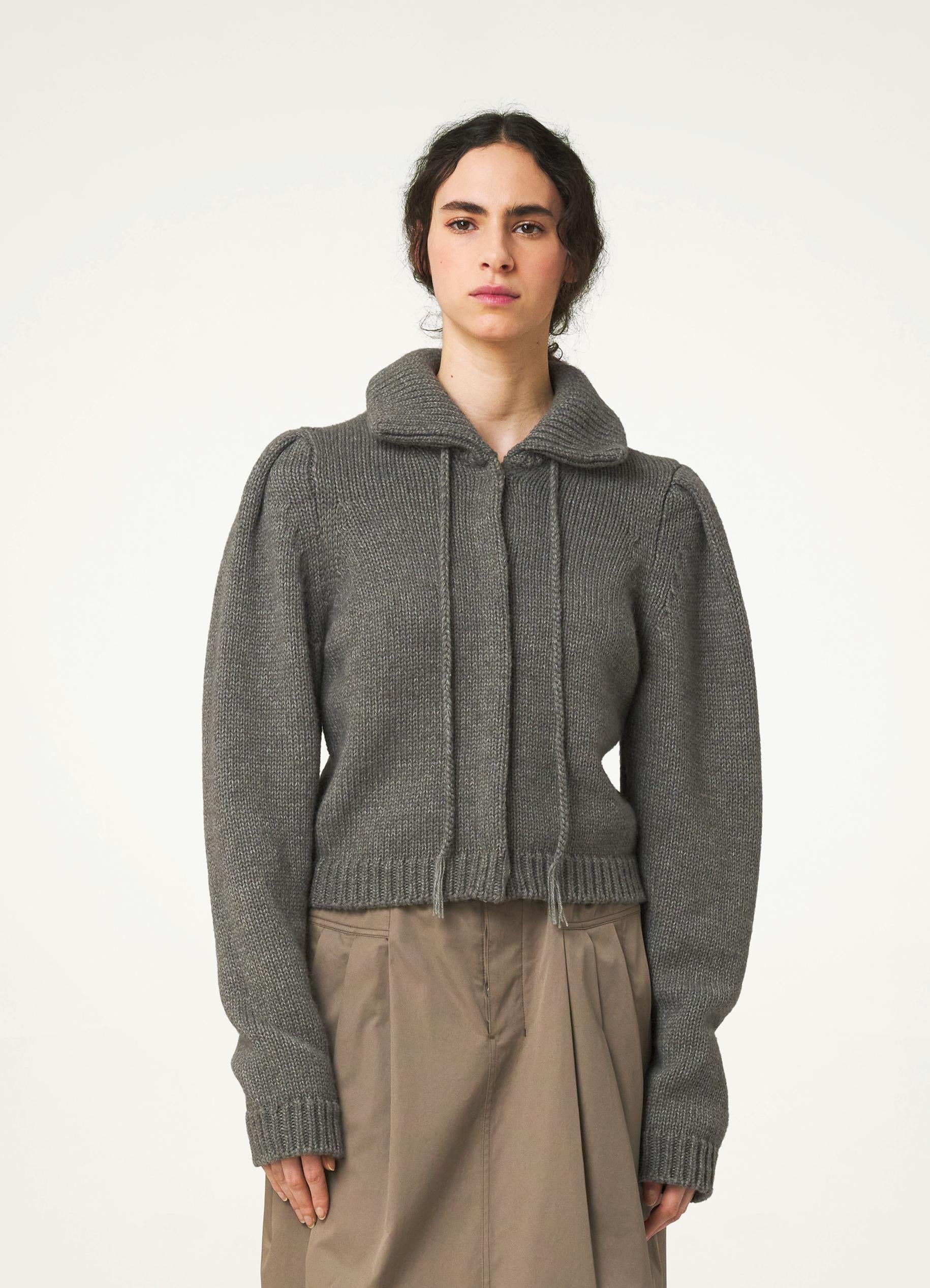 Donkey Grey Cardigan With Snaps in Alpaca Blend | LEMAIRE