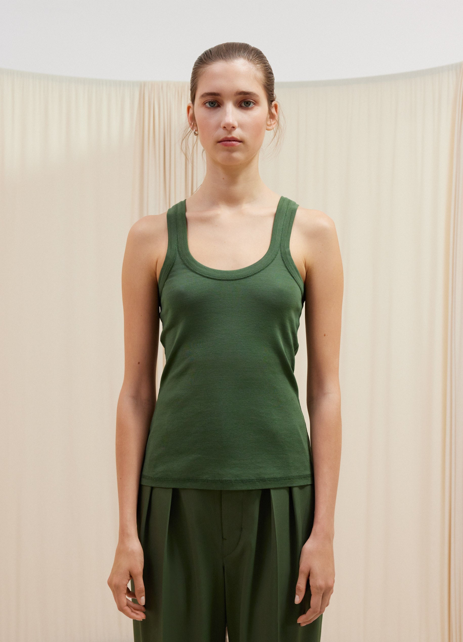 Smoky Green Rib Tank Top in Rib Jersey | LEMAIRE