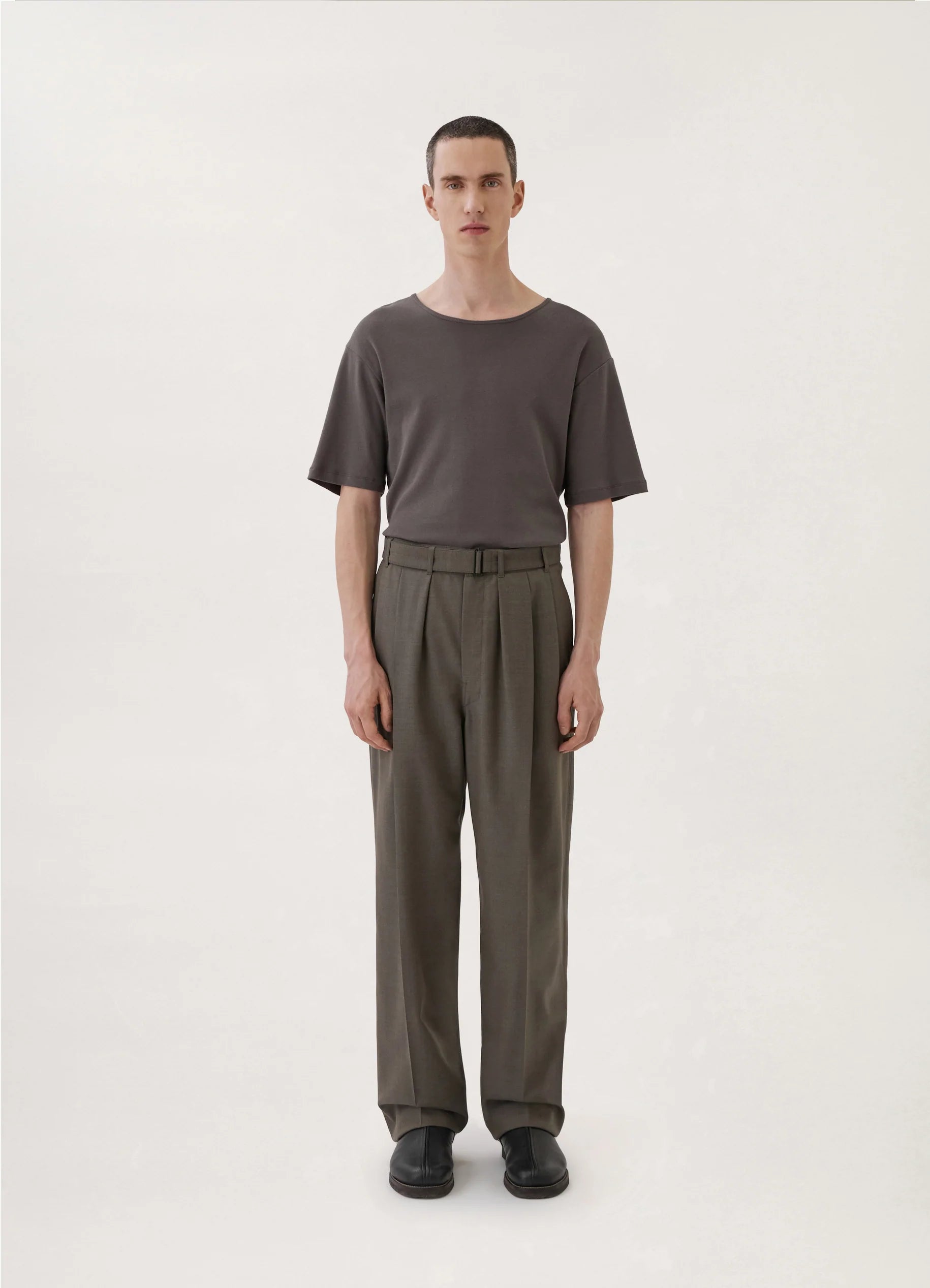 Steel beige chine loose pleated pants | LEMAIRE