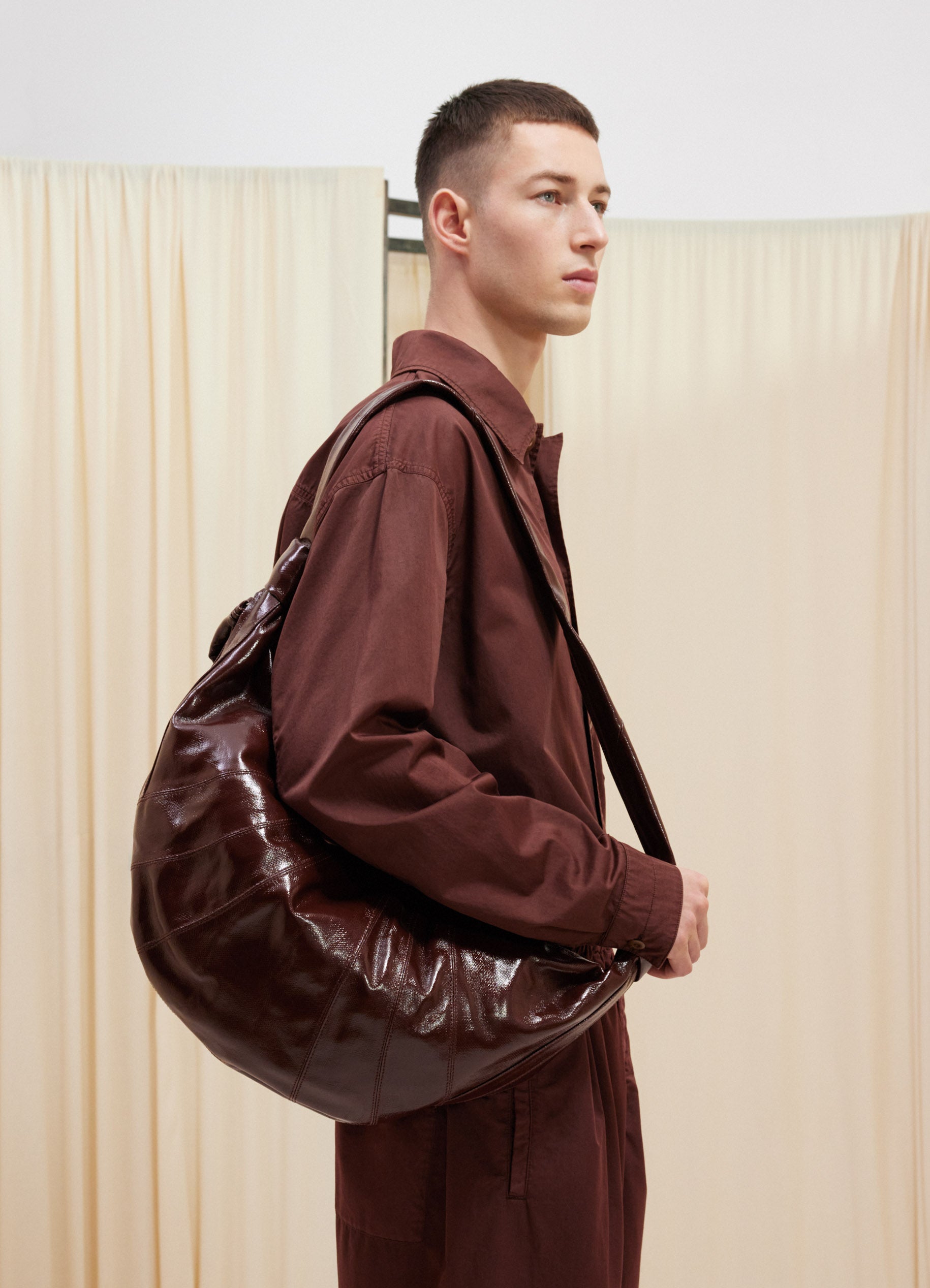 Dark Chocolate Large Croissant Bag in Soft Grained Leather | LEMAIRE