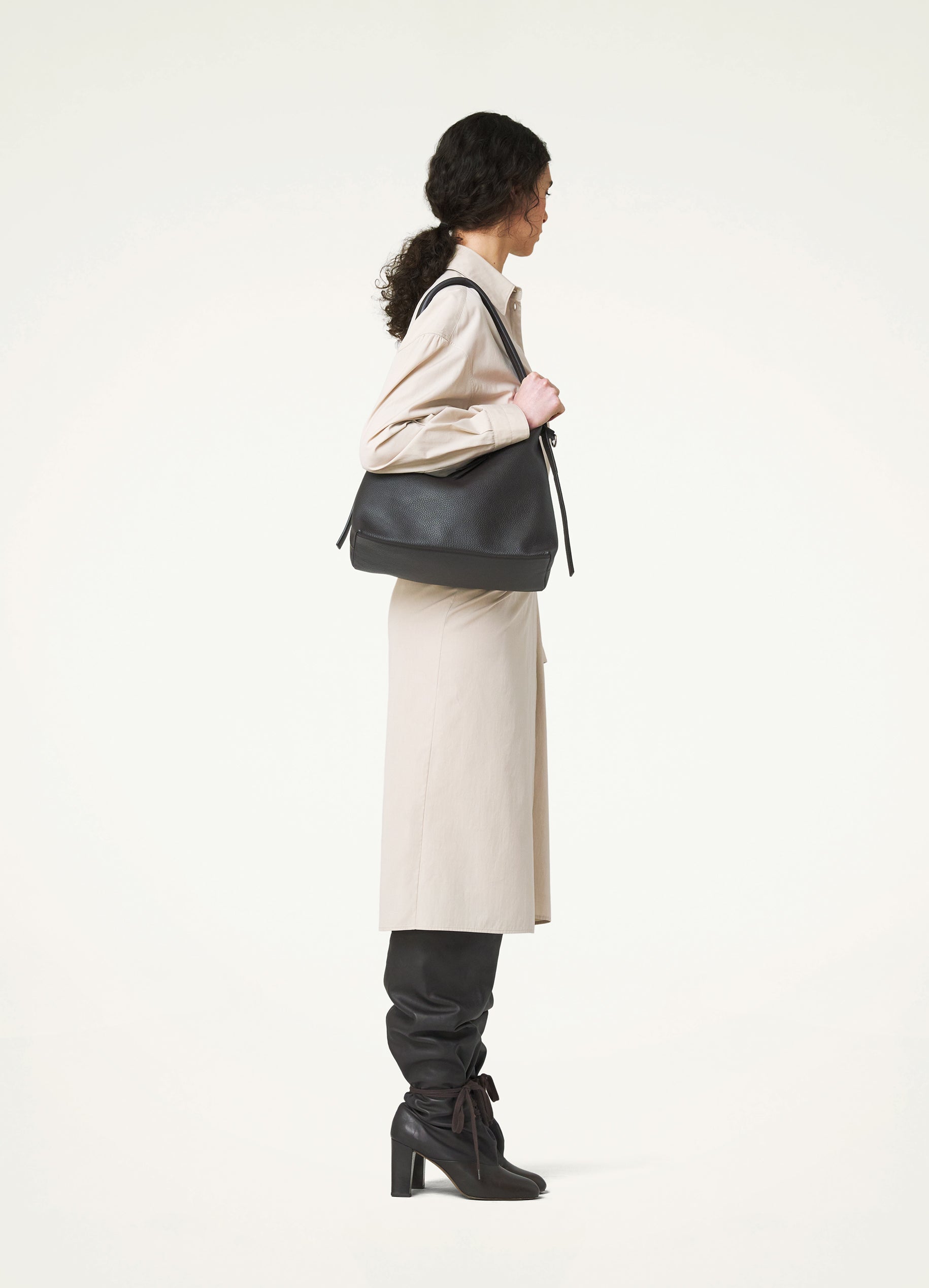Dark Brown Hobo Belt Bag in Grained Soft Leather | LEMAIRE