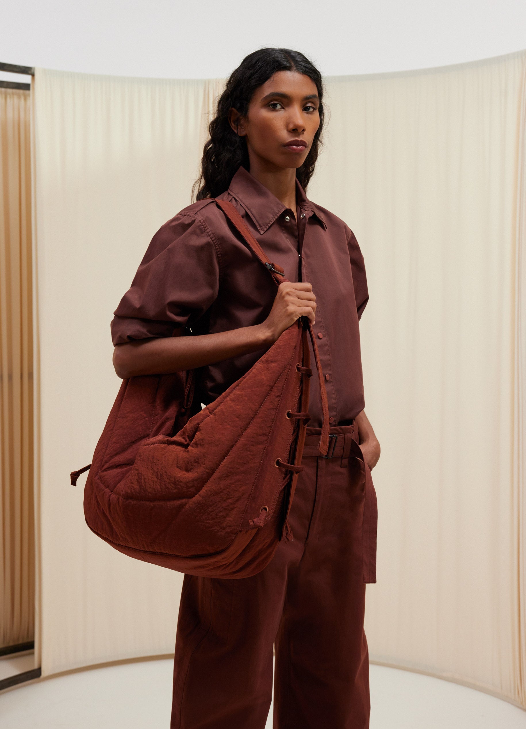 Soft Game Bag in Cherry Mahogany | LEMAIRE