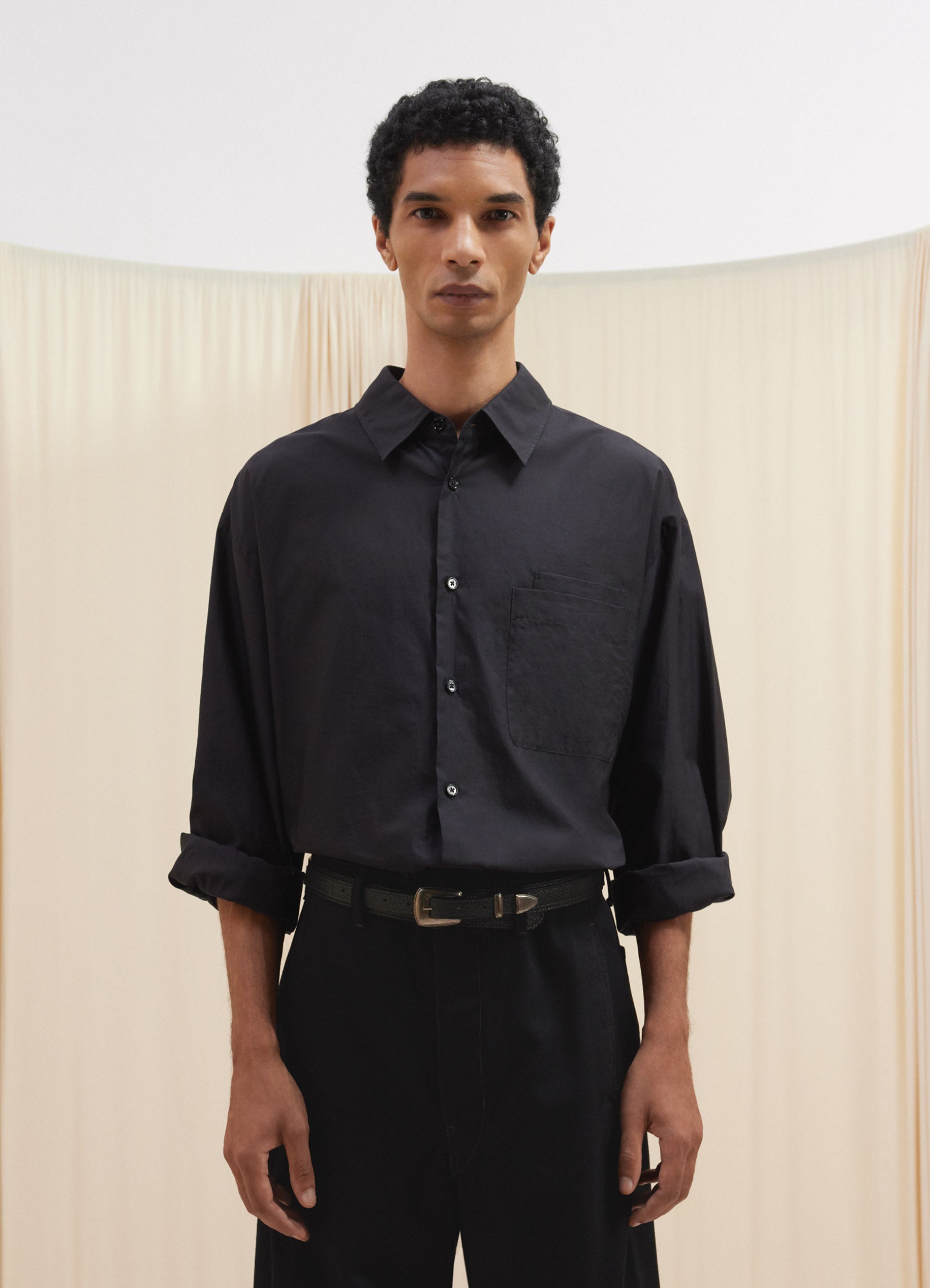 Minimal Western Belt In Black Grained Leather | LEMAIRE