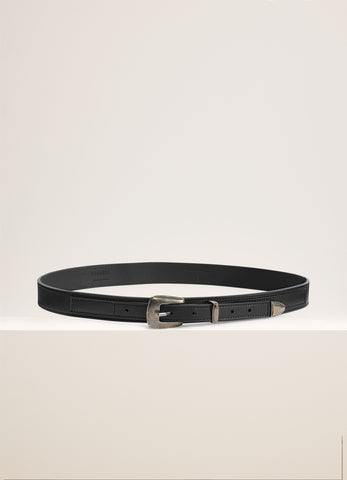 Black Minimal Western Belt in Cow Leather | LEMAIRE