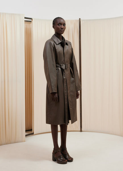 Belted Raincoat in Dark Tobacco | LEMAIRE
