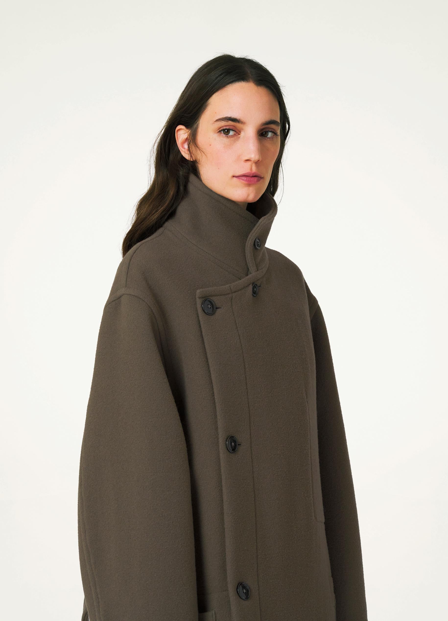 Dark Squirrel Wrap Coat in Double Wool | LEMAIRE