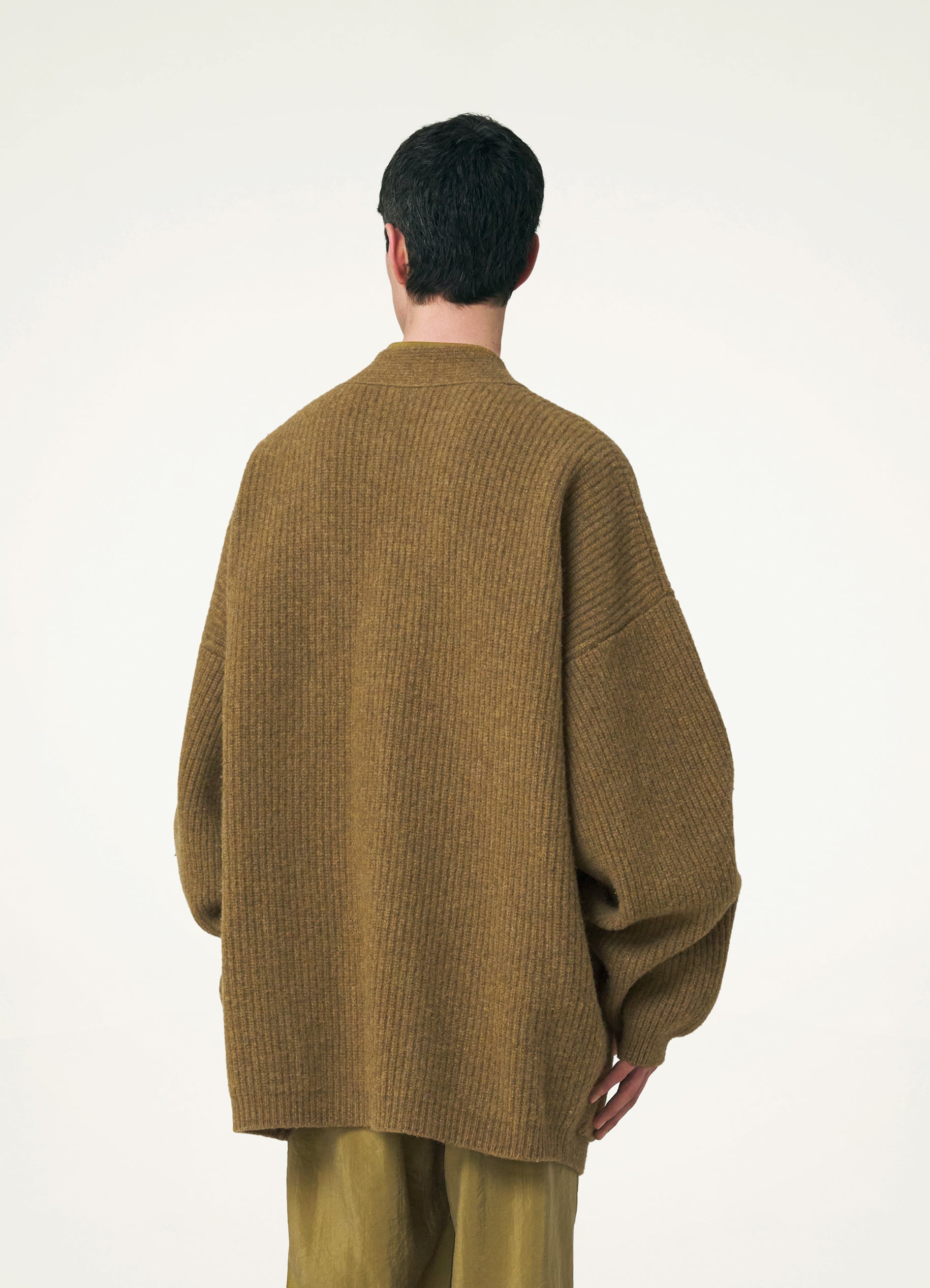 Dark Mustard Felted Cardigan Coat in Shetland Wool | LEMAIRE