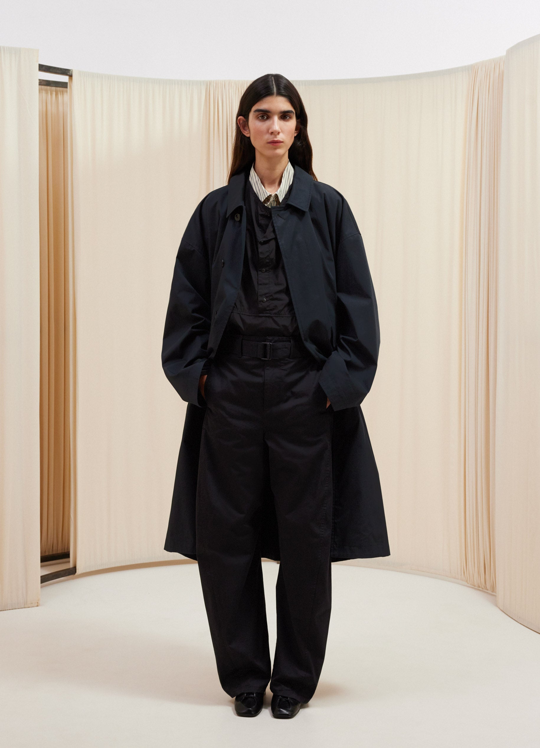 Cotton Overcoat in Black | LEMAIRE