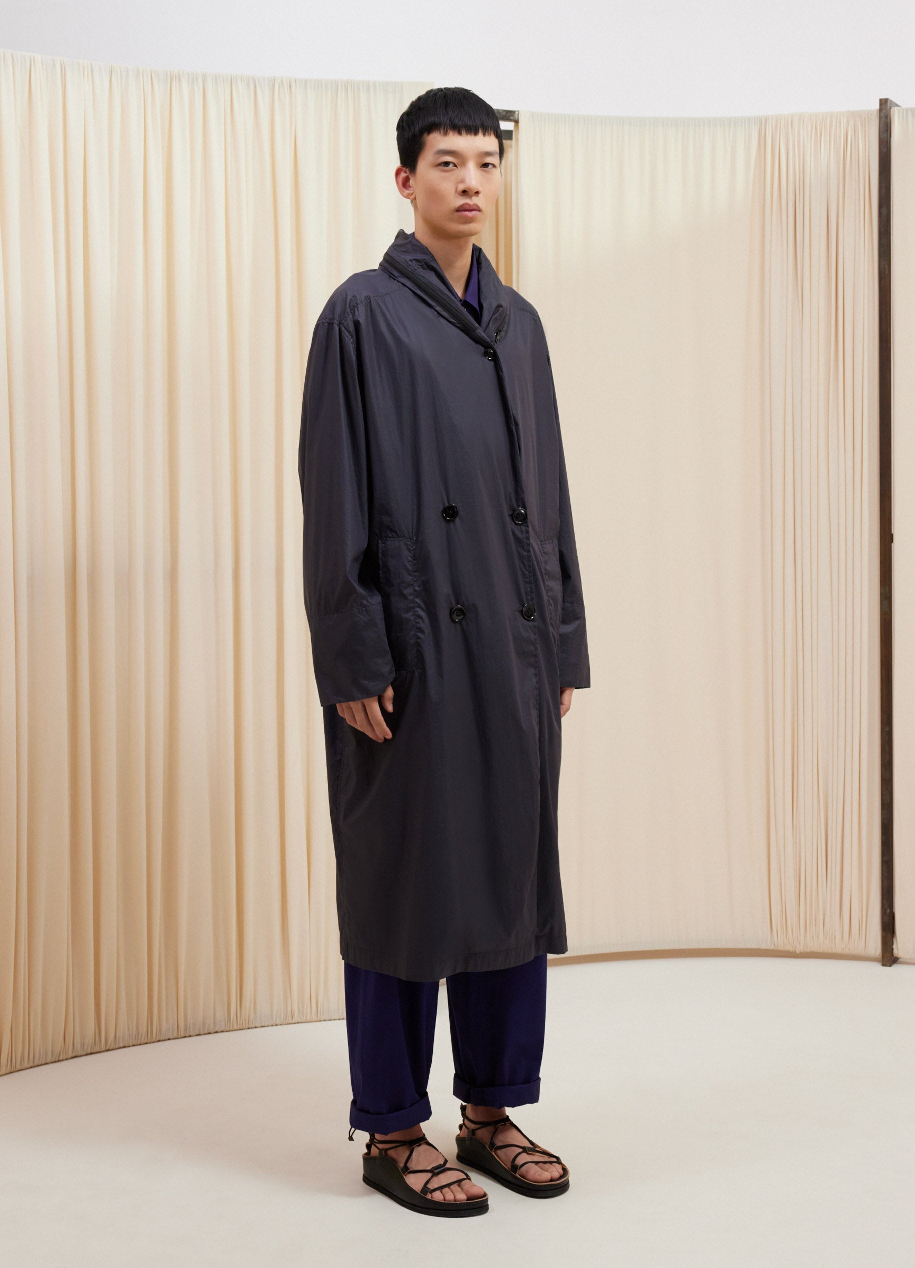 Lightweight Overcoat in Marine Melange | LEMAIRE