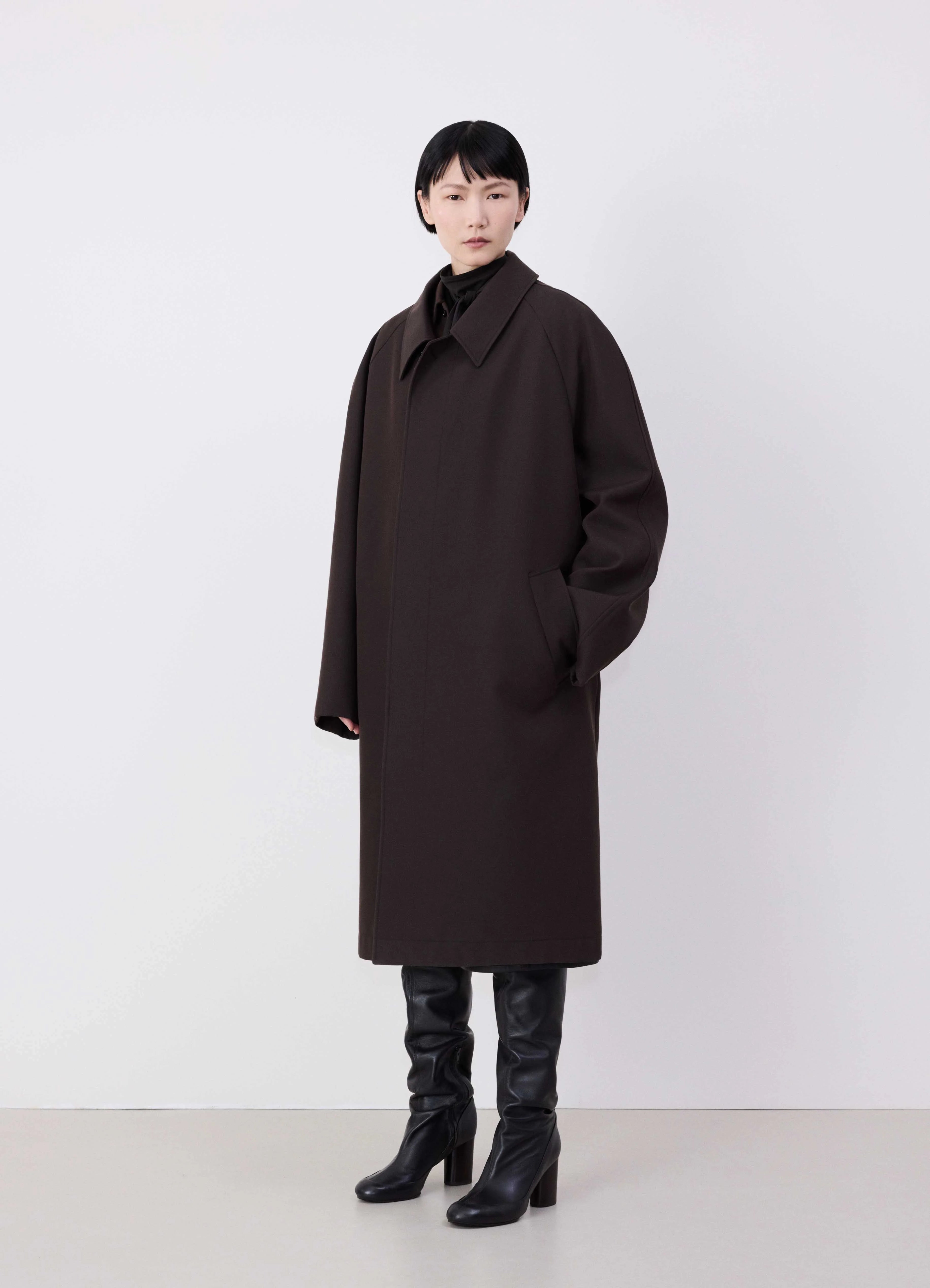 High quality Lemaire style black wool and cashmere coat