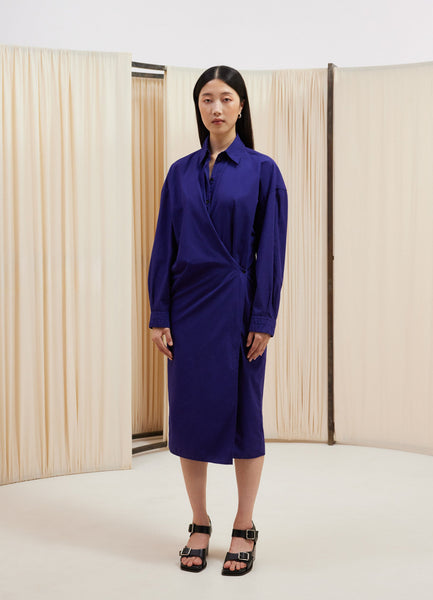 Straight Collar Twisted Dress in Blue Violet | LEMAIRE