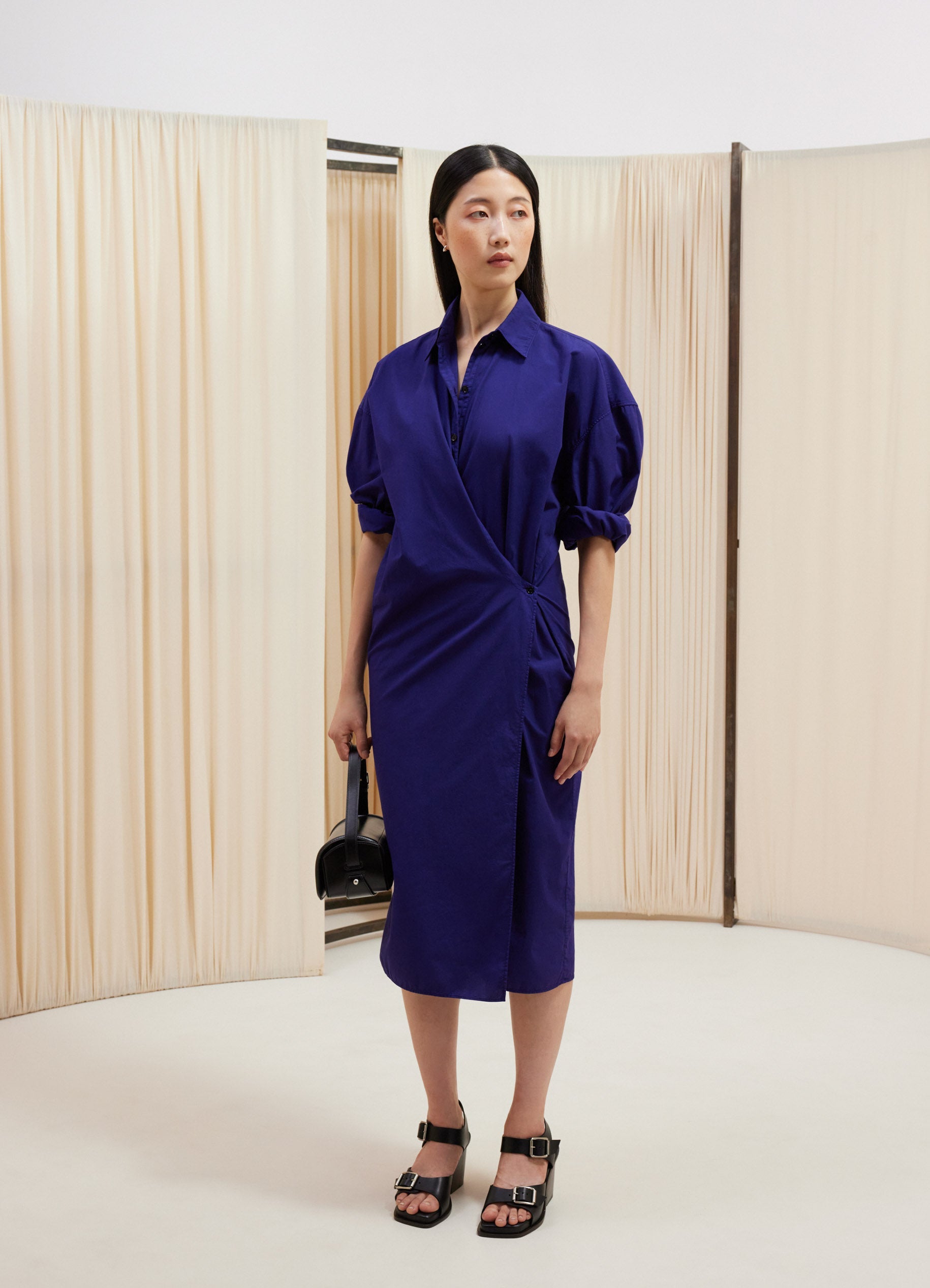 Straight Collar Twisted Dress in Blue Violet | LEMAIRE