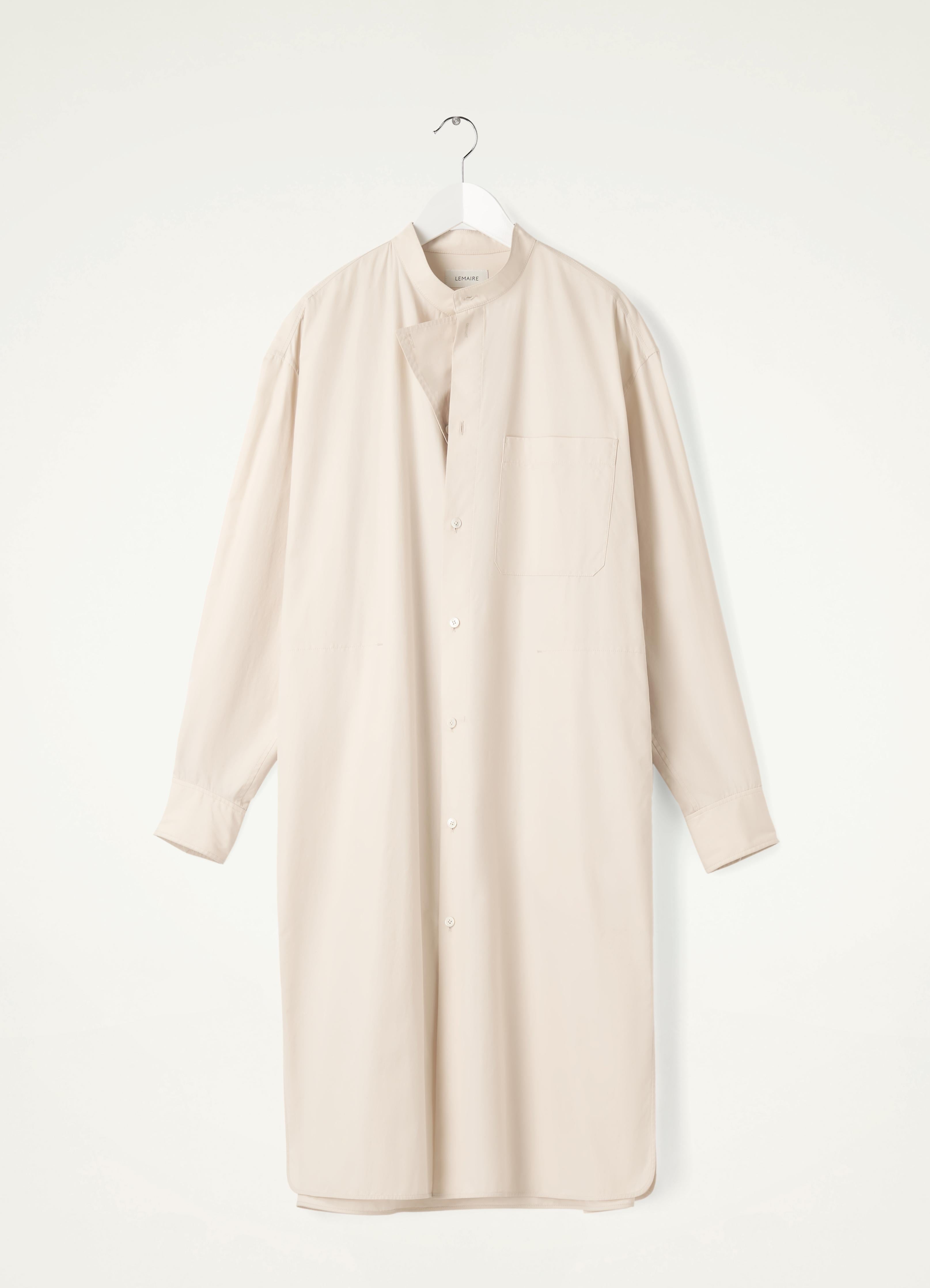 Light Cream Officer Collar Shirt Dress in Heavy Cotton Poplin | LEMAIRE