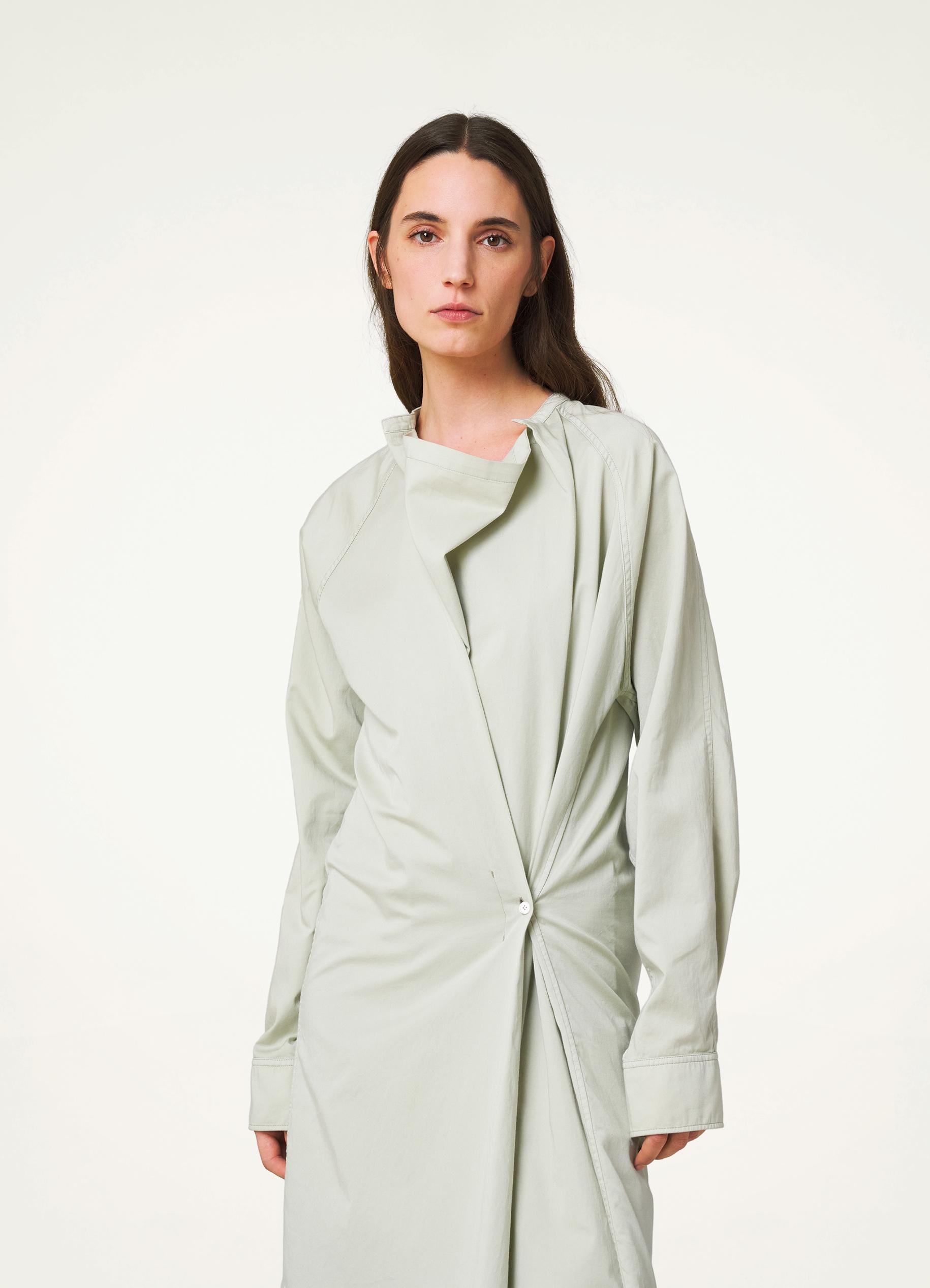 Twisted Shirt Dress in Light Sage Color - LEMAIRE