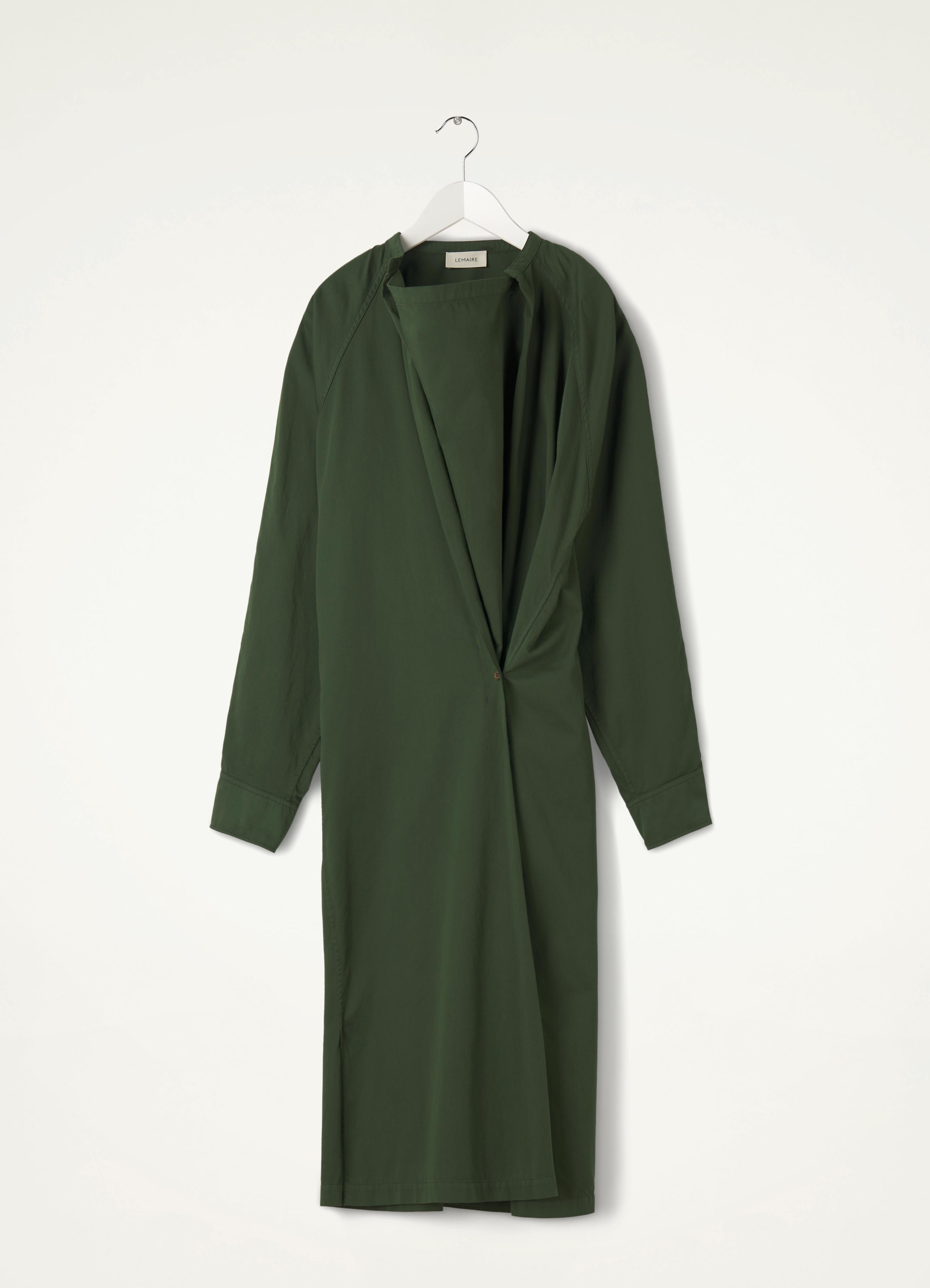 Twisted Shirt Dress in Forest Green Color - LEMAIRE