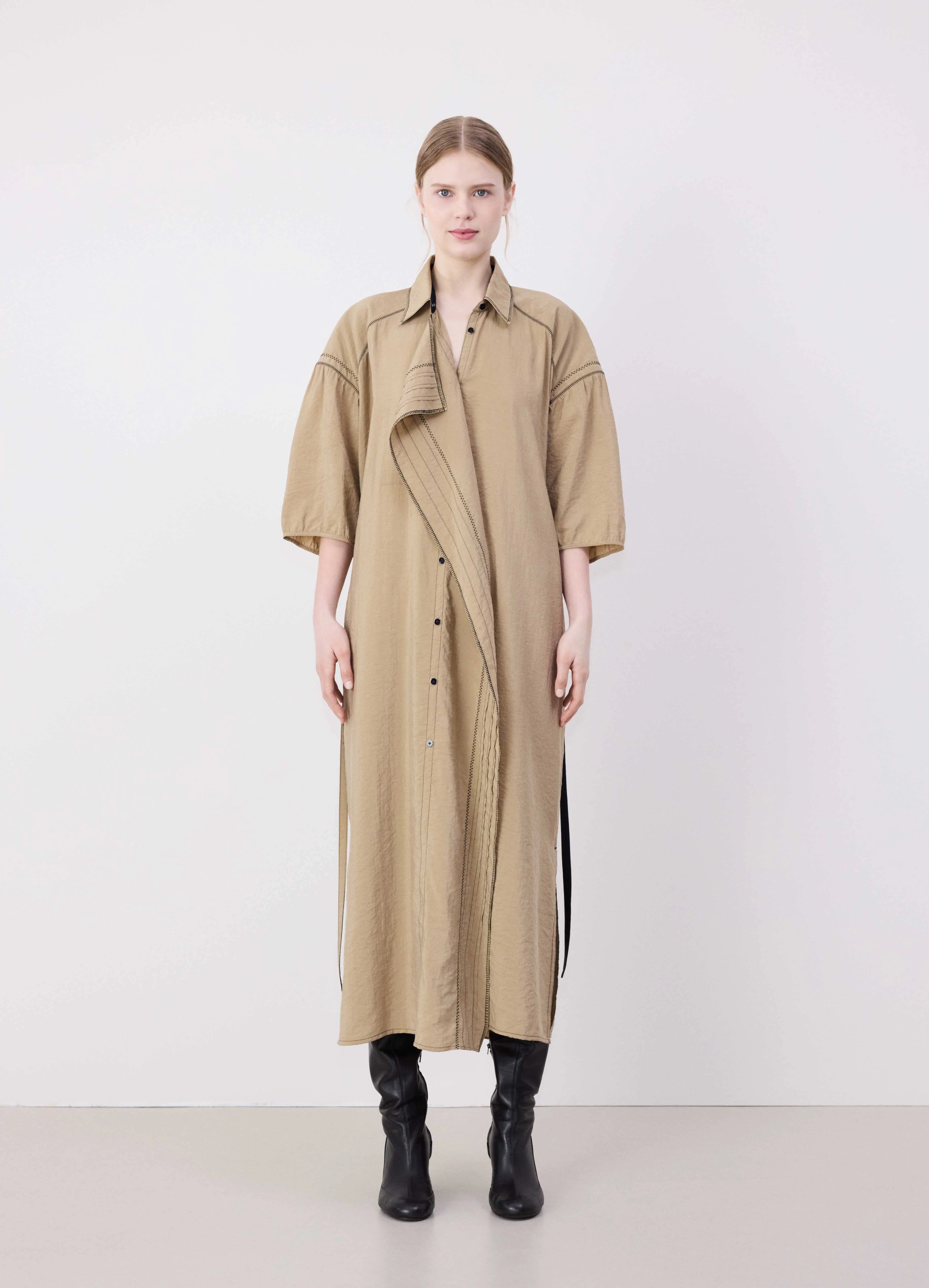 Black Asymmetrical Bathrobe Coat | LEMAIRE