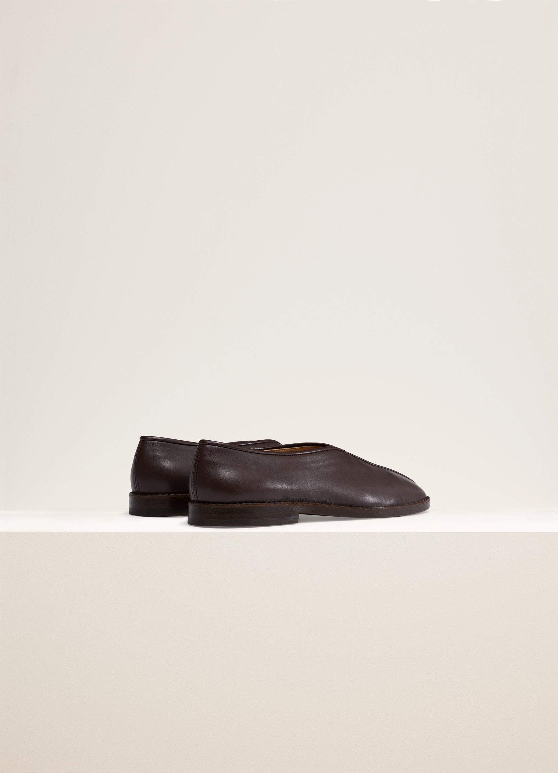 Piped Flat Slippers in Pecan Brown - LEMAIRE