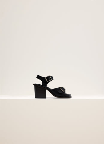 Sandals with 80mm Square Heels and Straps, Black | LEMAIRE