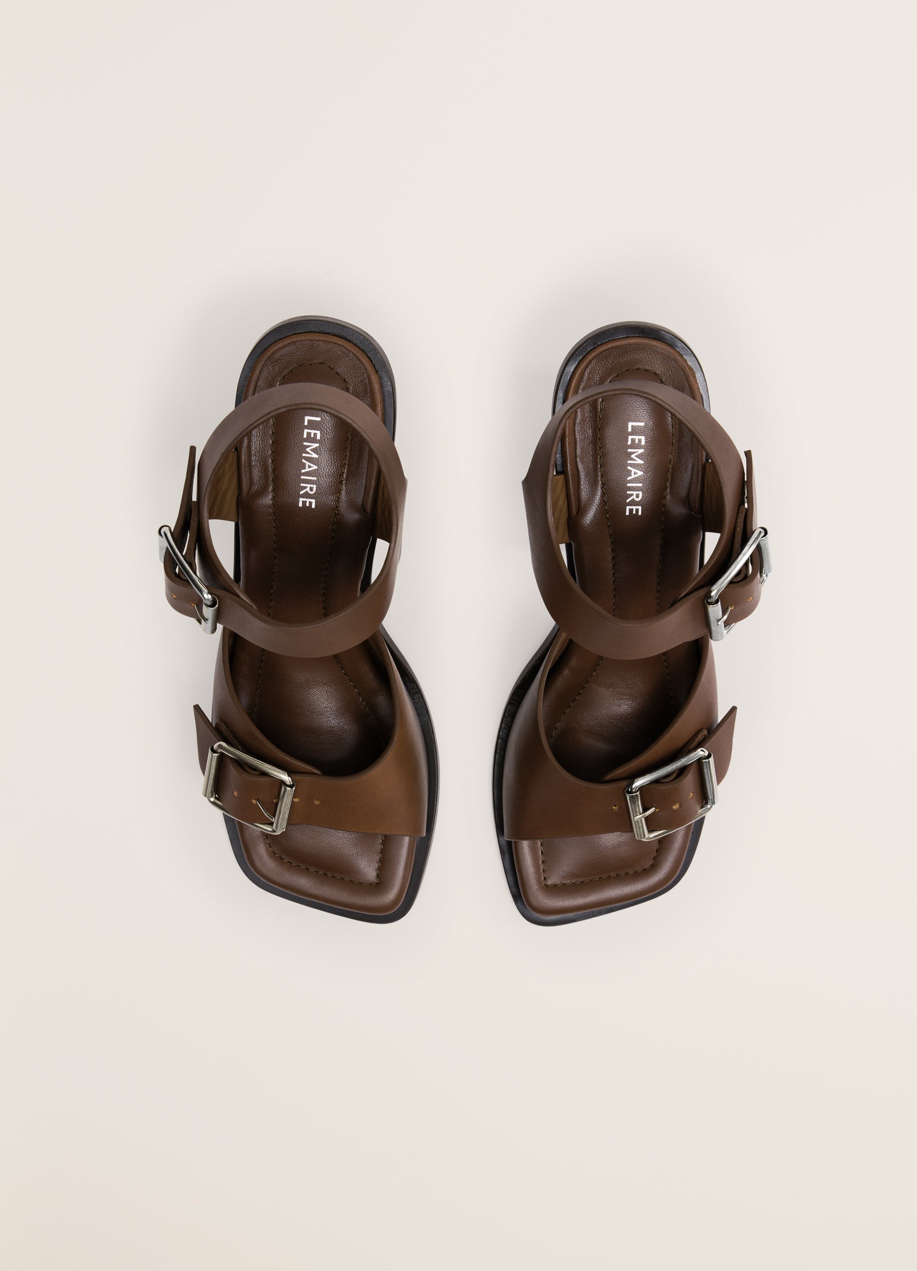 Sandals with Straps and Square Heels, in Dark Tobacco | LEMAIRE