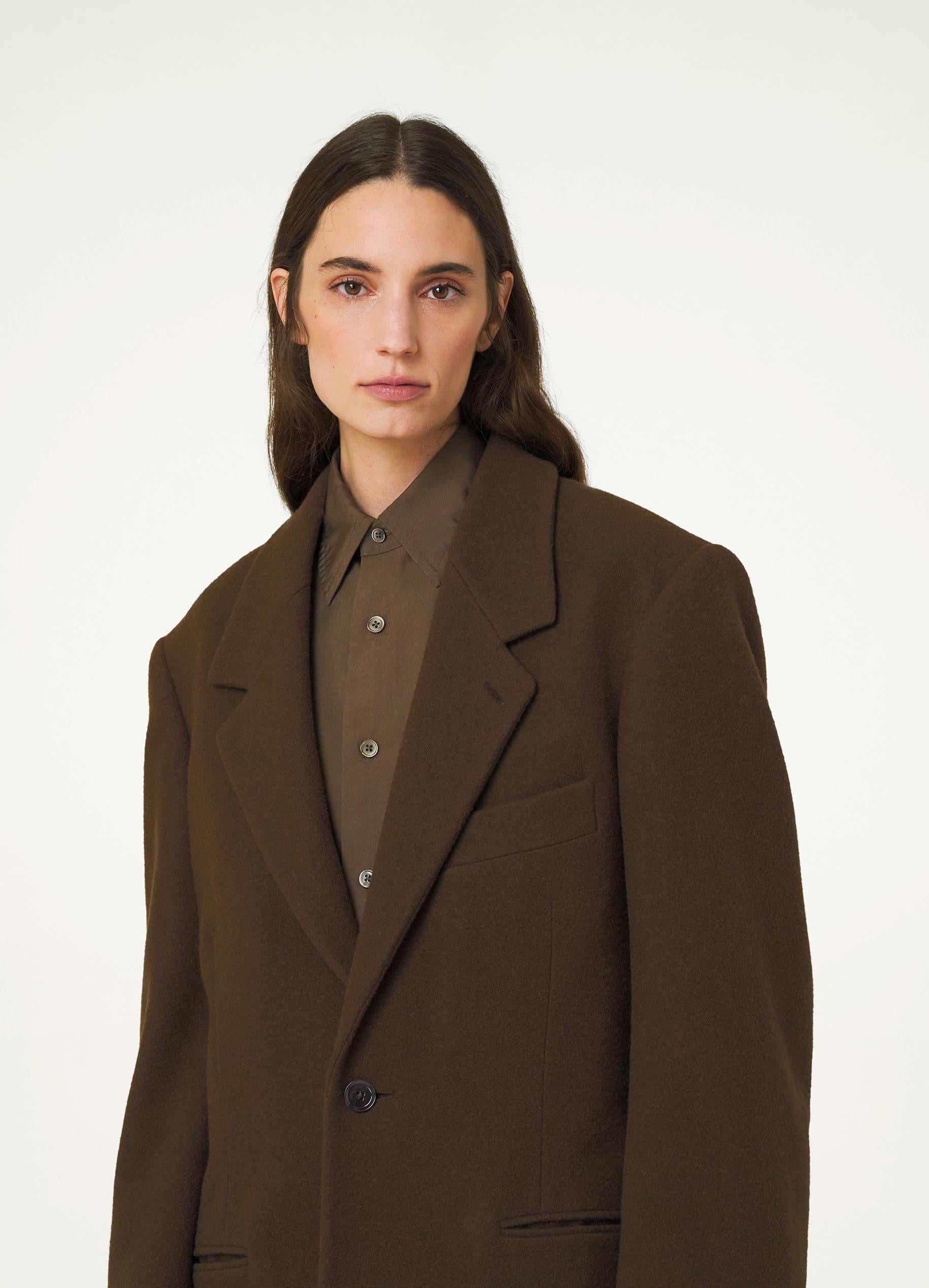 Dark Tobacco Boxy Single Breasted Jacket in Wool Cashmere | LEMAIRE