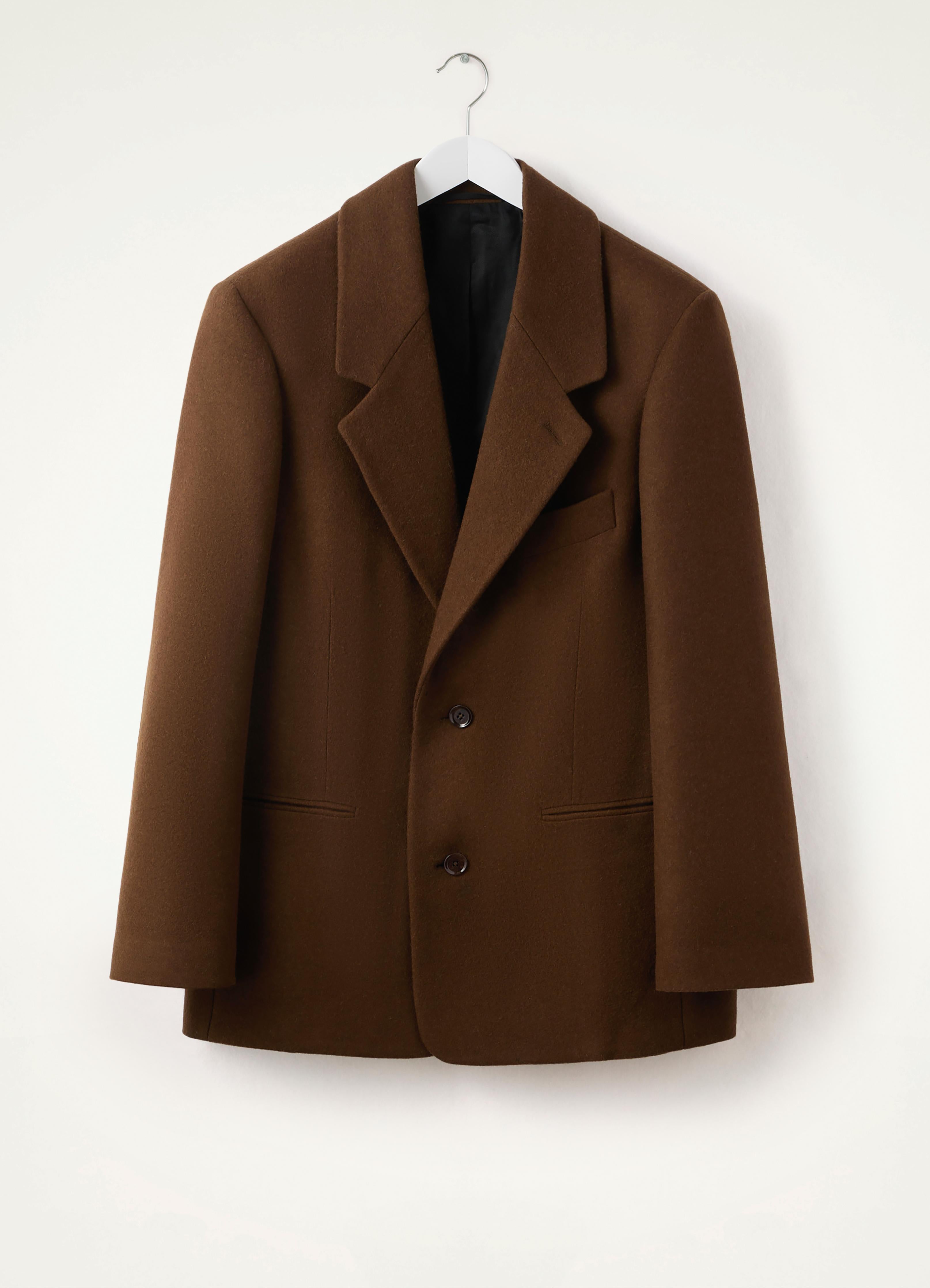 Dark Tobacco Boxy Single Breasted Jacket in Wool Cashmere | LEMAIRE