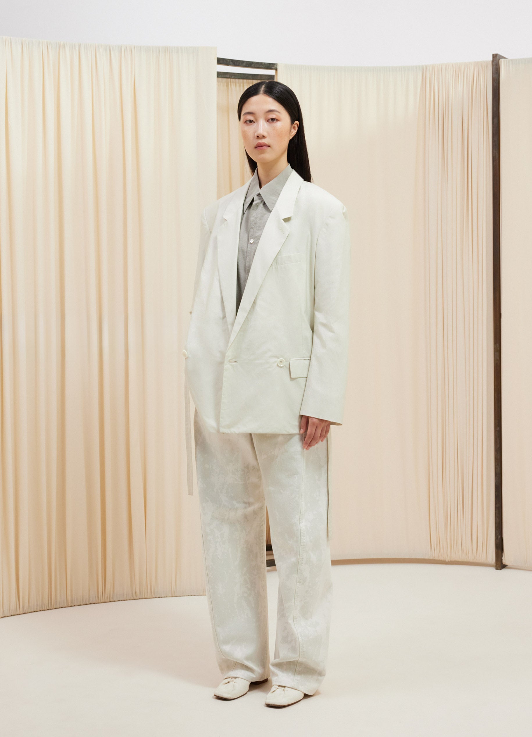 Light Tailored Belted Jacket in Pale Mastic | LEMAIRE