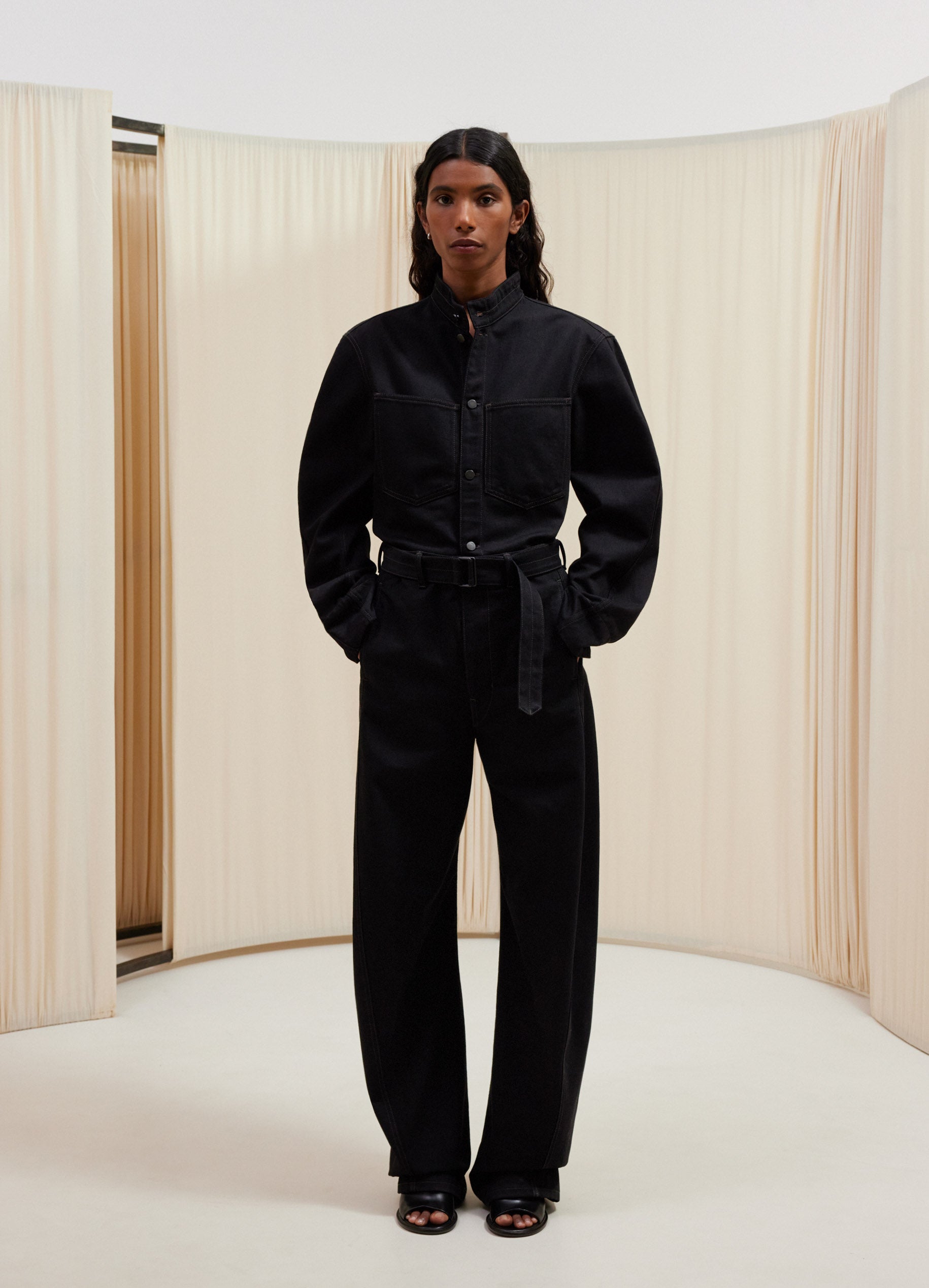 Curved Sleeve Jacket in Black | LEMAIRE