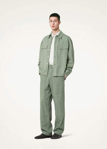 Hedge Green Trucker Overshirt in Garment Dyed Denim | LEMAIRE