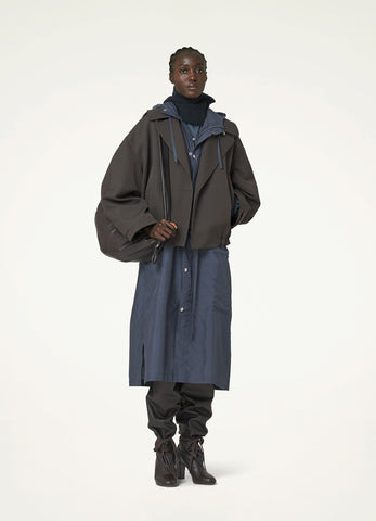 Dark Brown Short Trench Blouson in Poly Wool | LEMAIRE