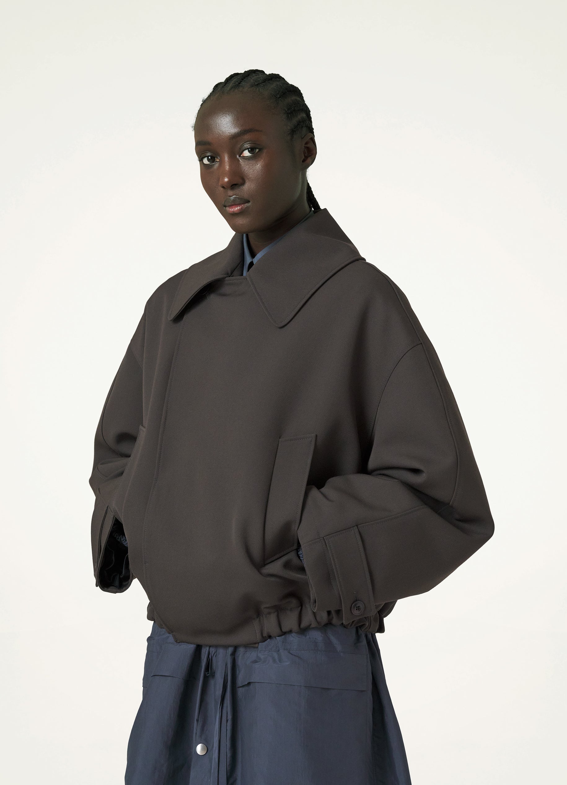 Dark Brown Short Trench Blouson in Poly Wool | LEMAIRE