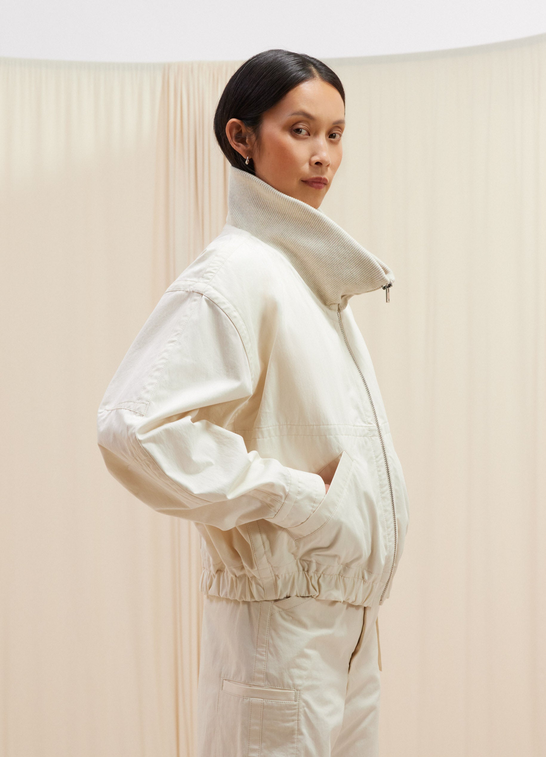 Ribbed Collar Double-Layered Blouson in Pale Ecru | LEMAIRE