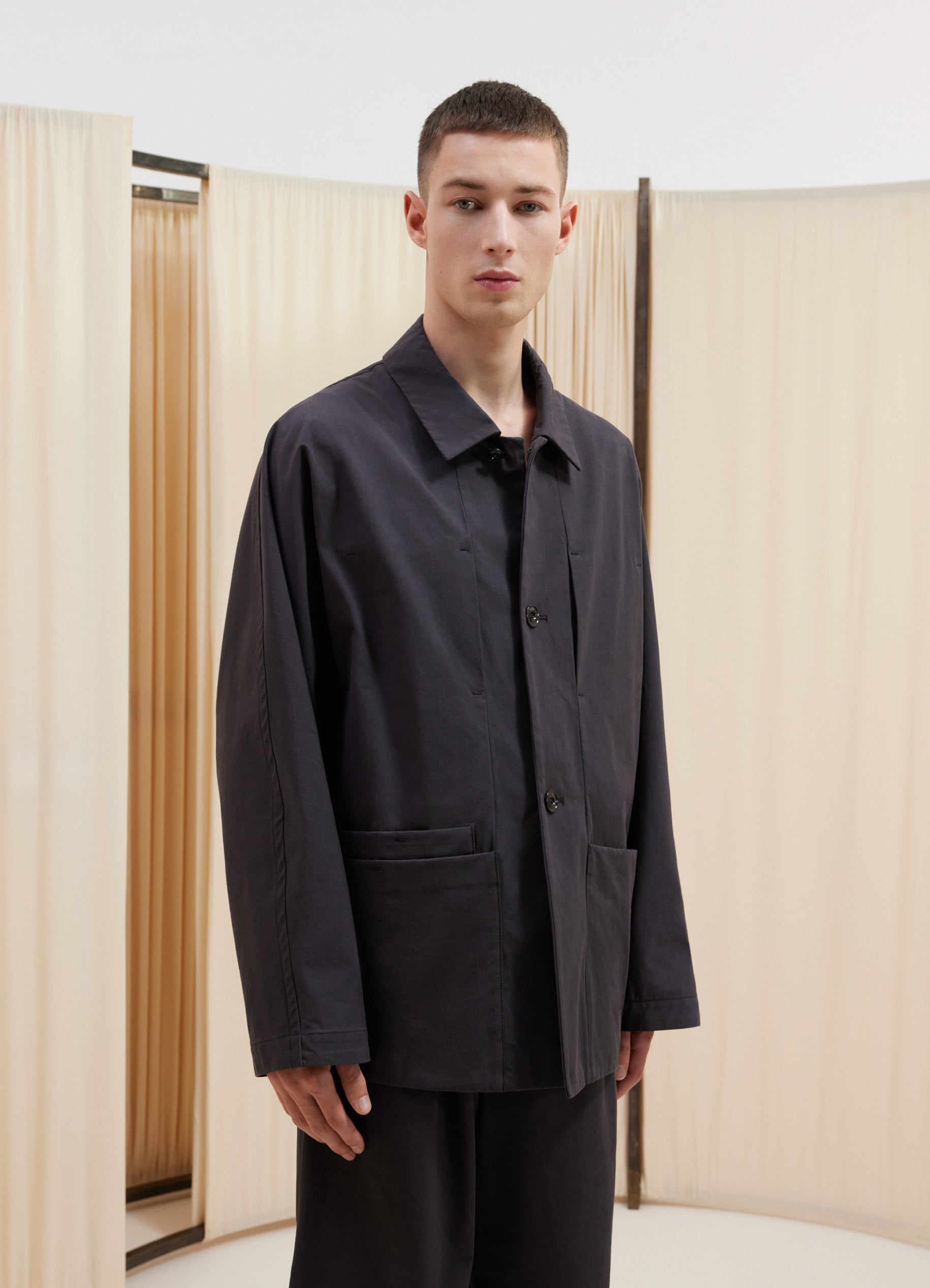 Boxy Workwear Jacket in Anthracite Brown | LEMAIRE
