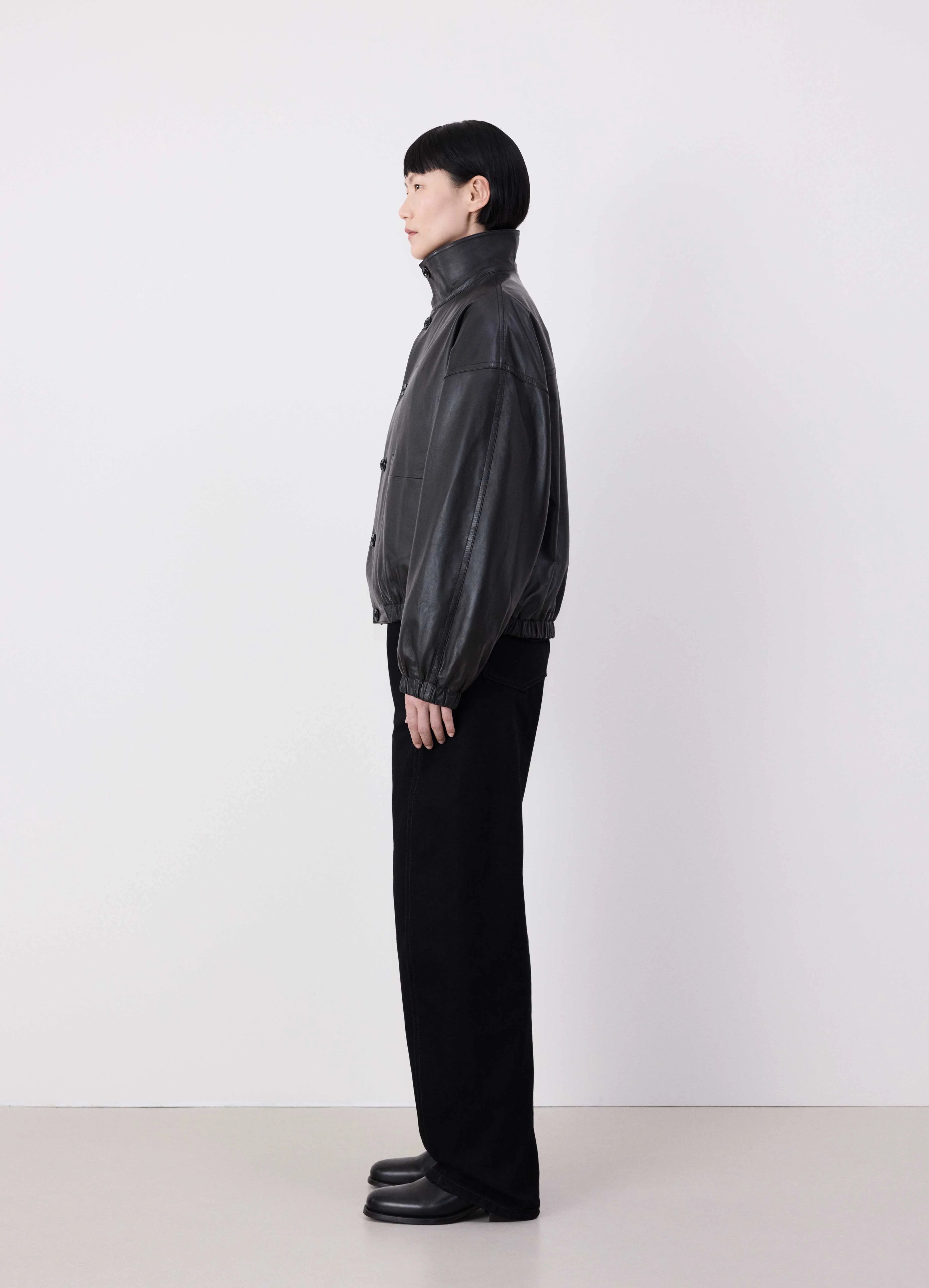 Dark Espresso Leather Blouson With Shearling Collar | LEMAIRE