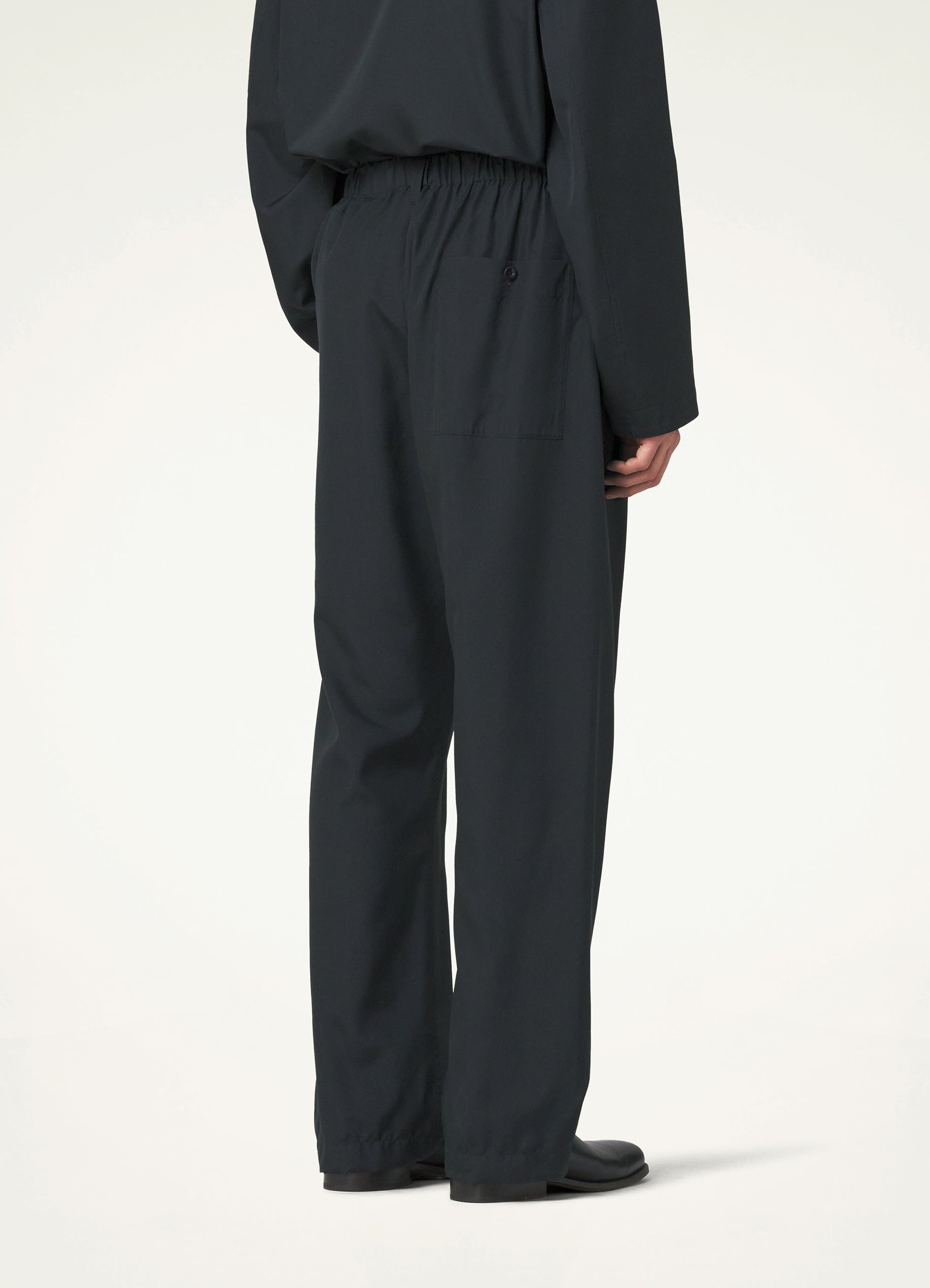 Ash Black Relaxed Pants in Soft Silk | LEMAIRE