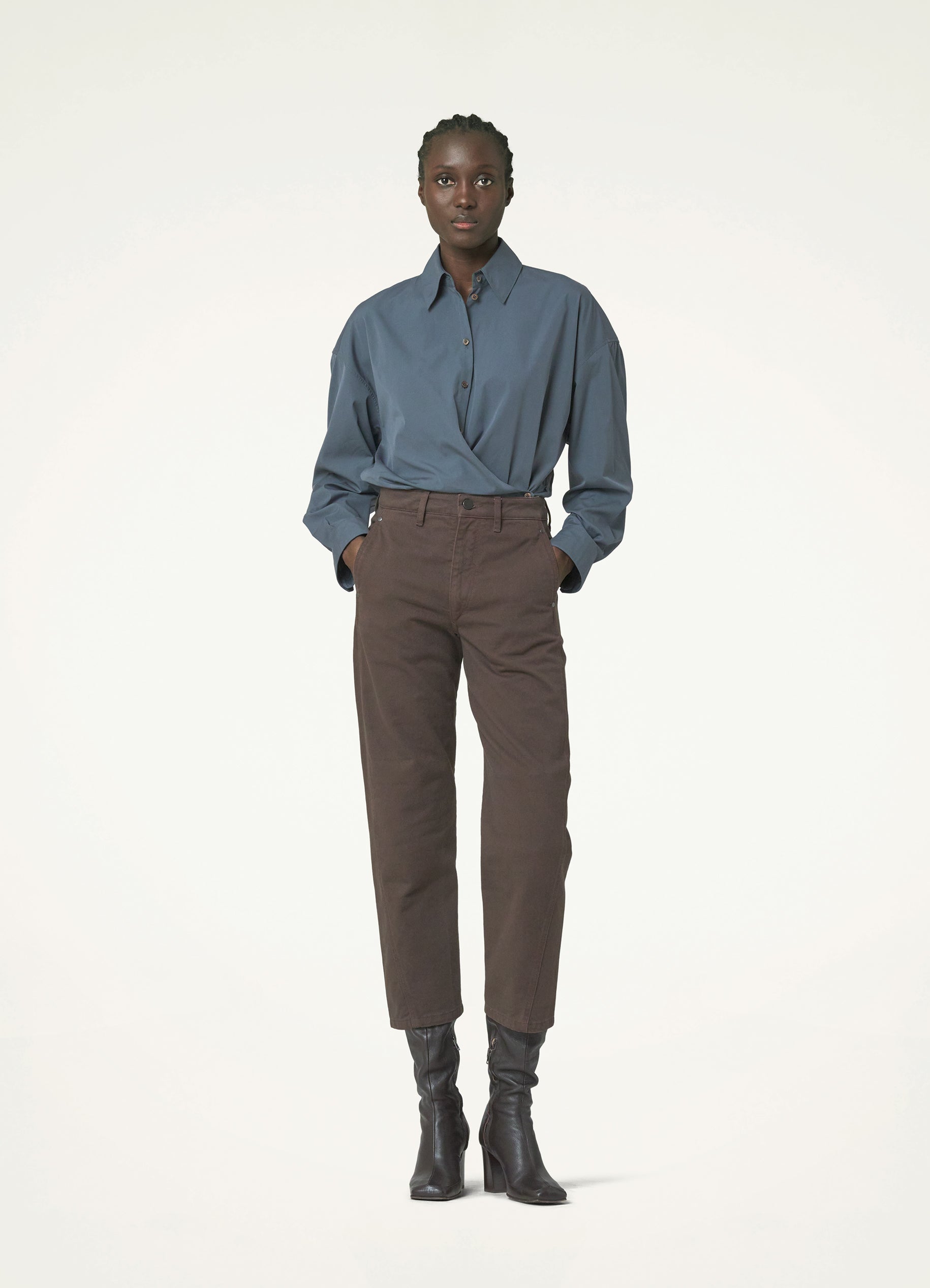 Espresso Twisted Pants in Garment Dyed Denim | LEMAIRE