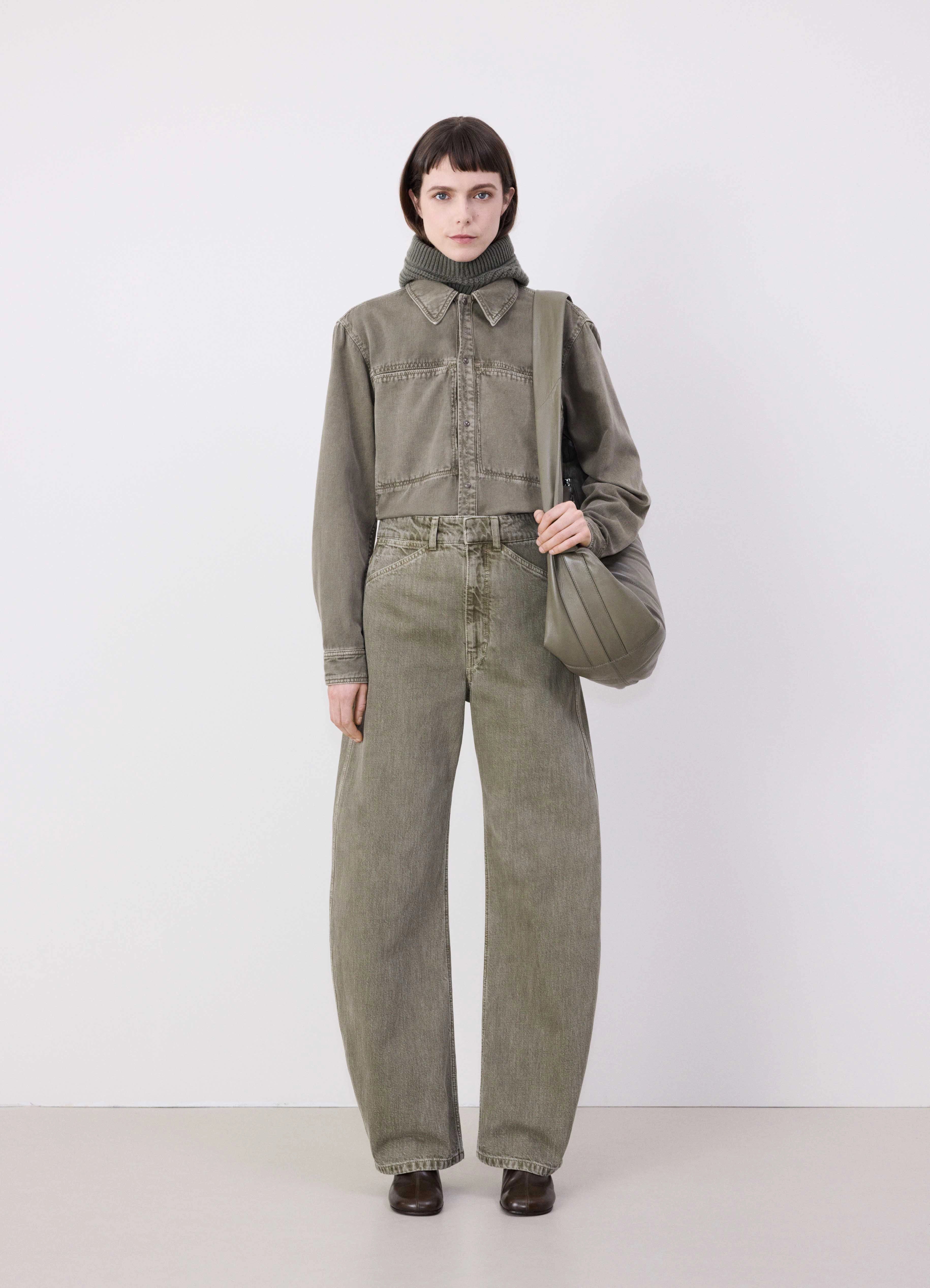 Denim Snow Olive High Waisted Curved Pants | LEMAIRE