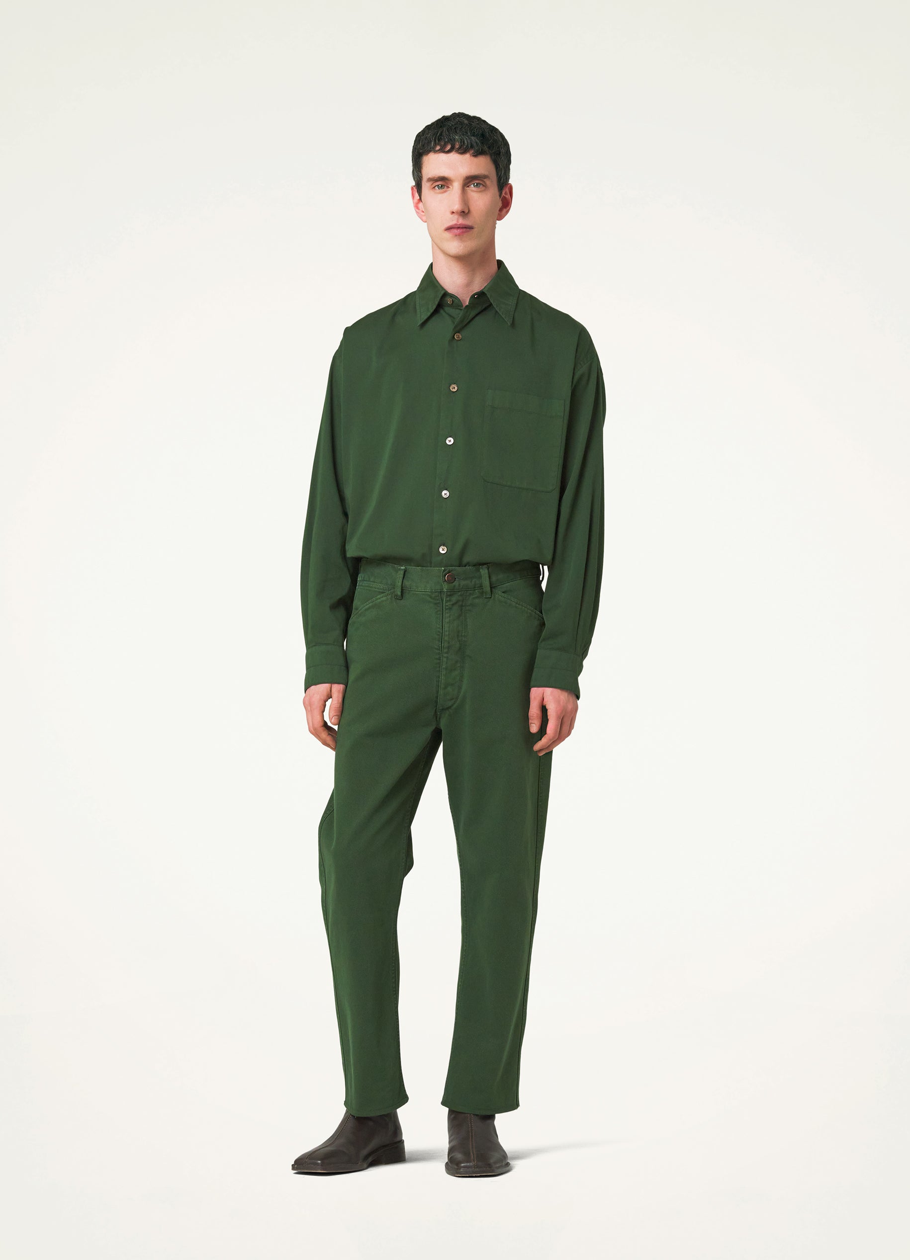 Green Curved 5 Pocket Pants in Garment Dyed Denim | LEMAIRE