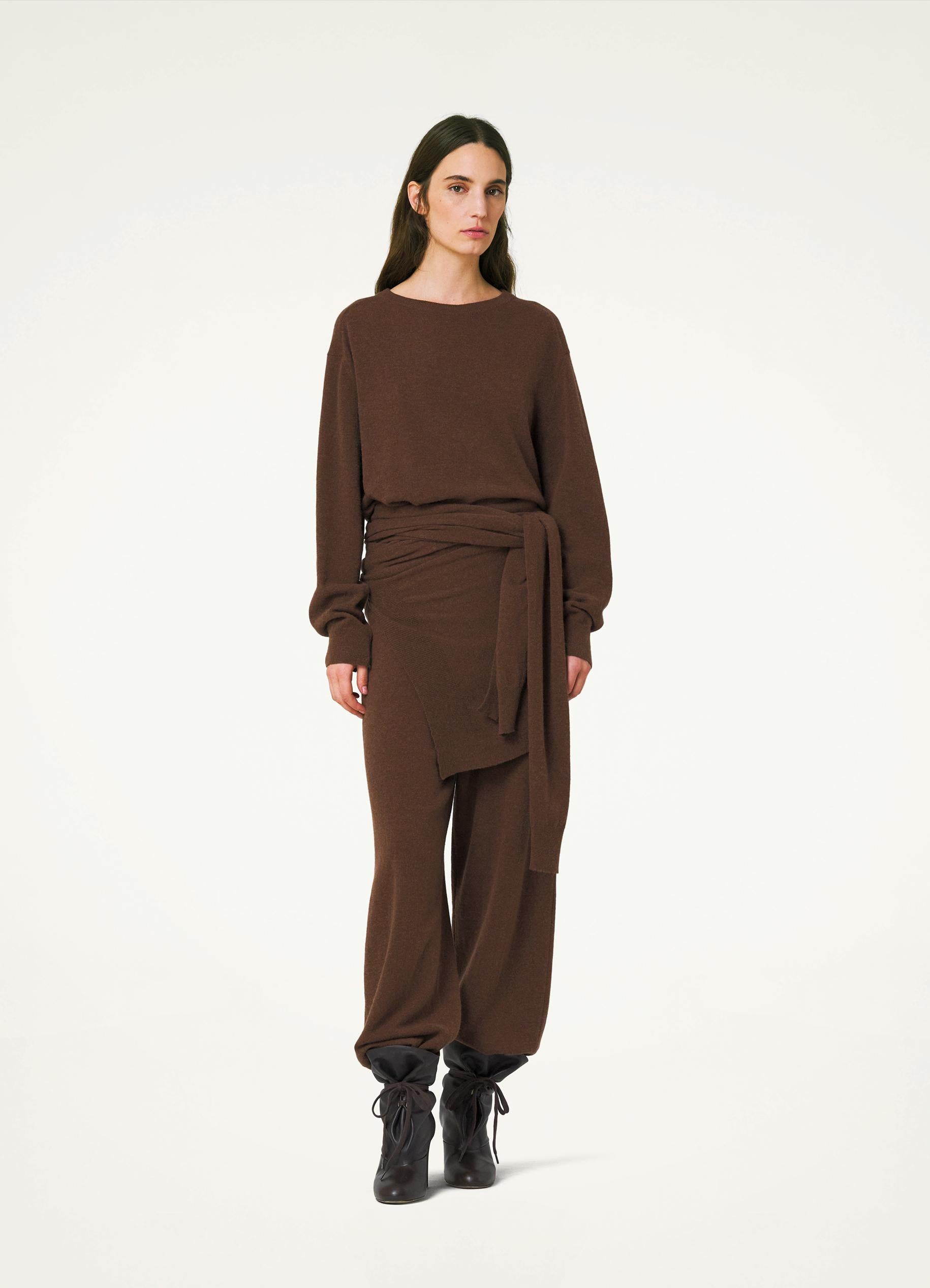 Golden Brown Soft Curved Pants in Lambswool Blend | LEMAIRE