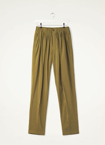 Pistachio Green Pleated Relaxed Pants in Dry Silk | LEMAIRE
