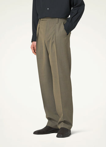 Beige Grey One Pleat Pants in Tropical Poly Wool | LEMAIRE