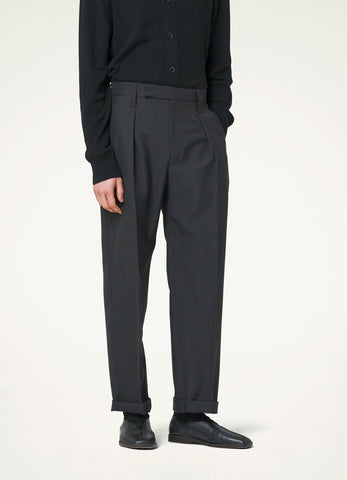 Caviar Black One Pleat Pants in Tropical Poly Wool | LEMAIRE