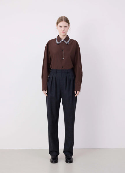 Blue melange pleated tailored pants | LEMAIRE