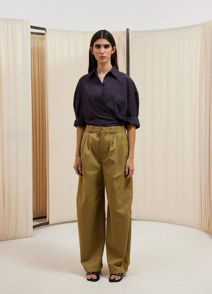 Wide-Leg Pants in Ochre Khaki | LEMAIRE